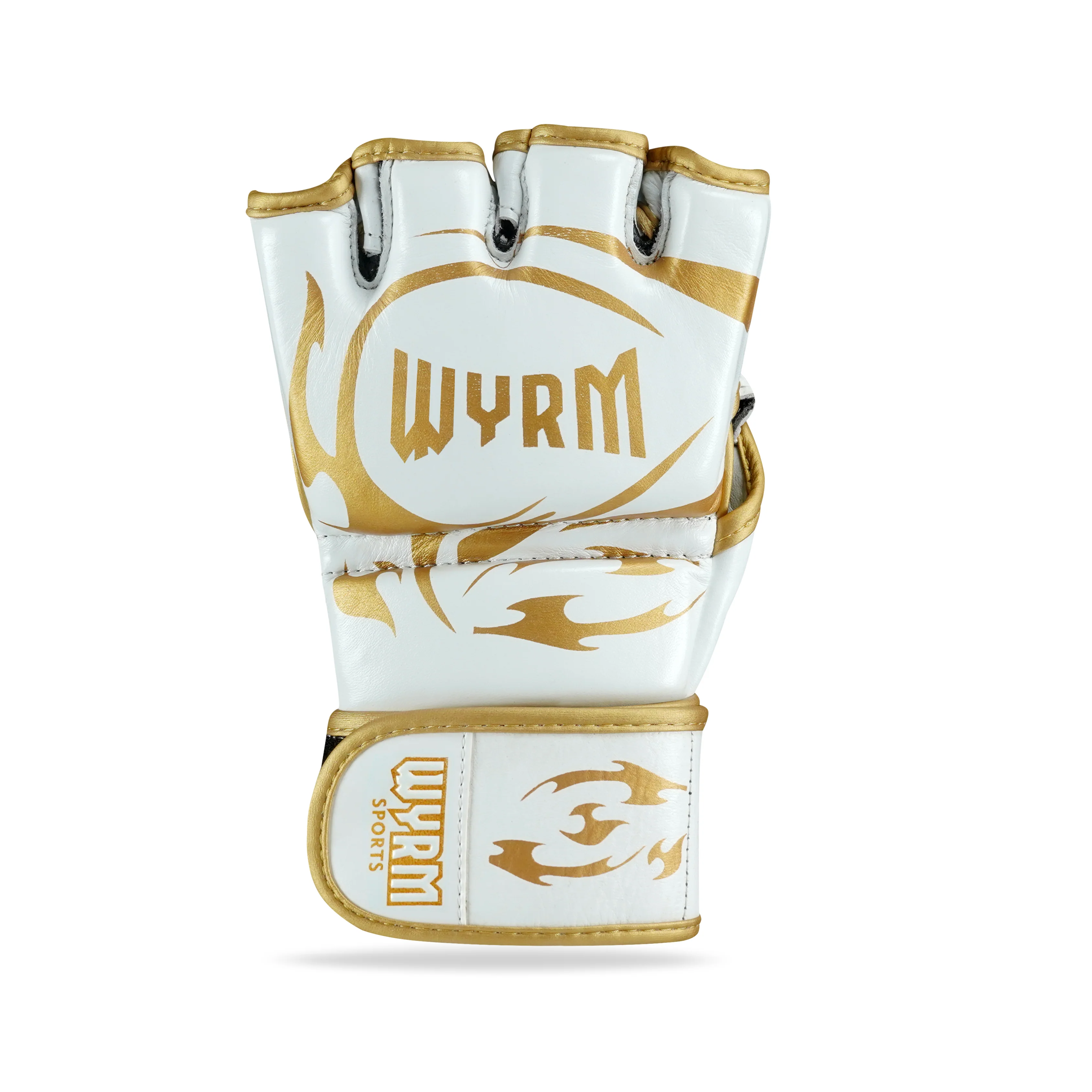 Canelo White/Gold Genuine Leather MMA Fight Gloves - Image 3