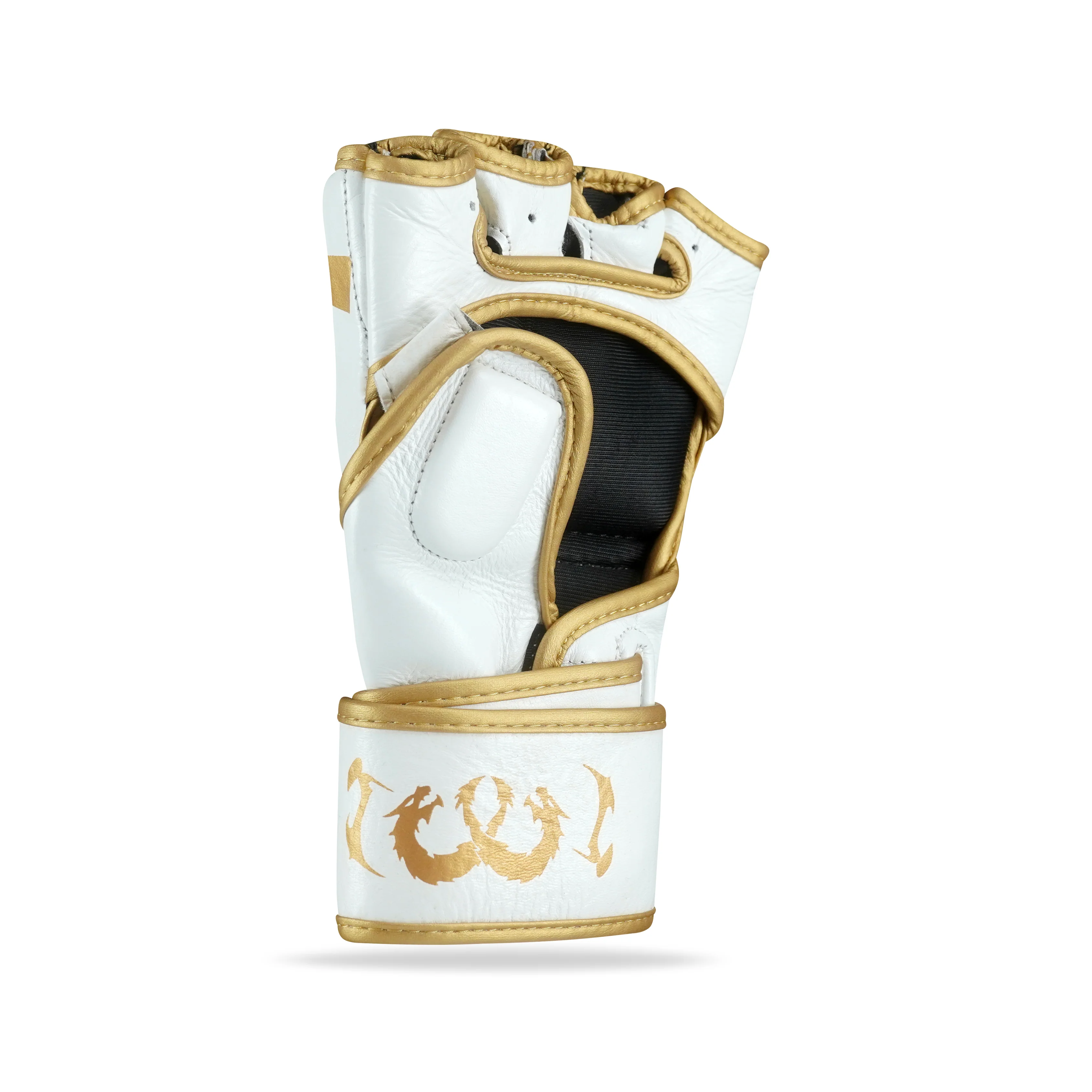 Canelo White/Gold Genuine Leather MMA Fight Gloves - Image 4