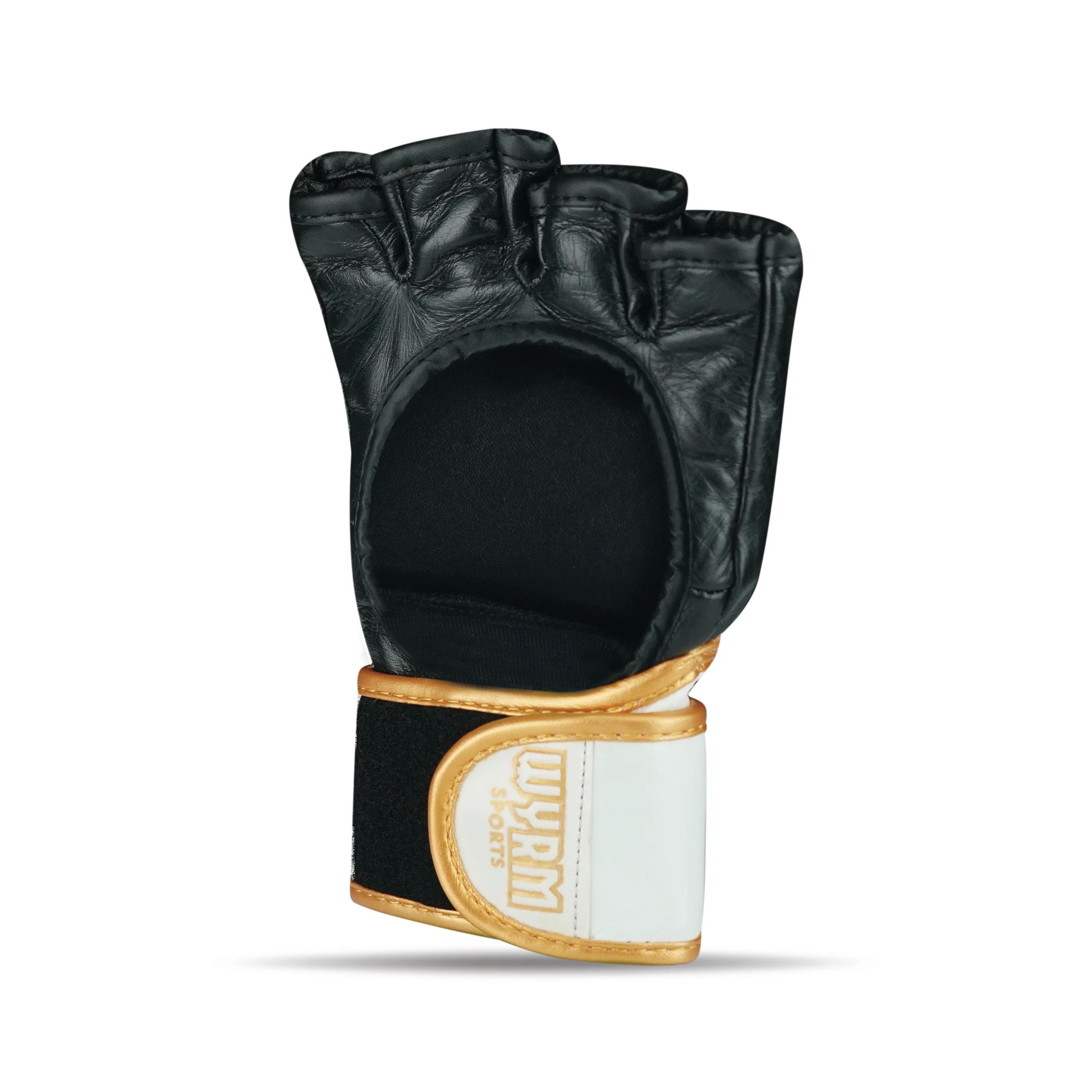 CUSTOM PRO GOLD/WHITE MMA FIGHT GENUINE LEATHER GLOVES - Image 3
