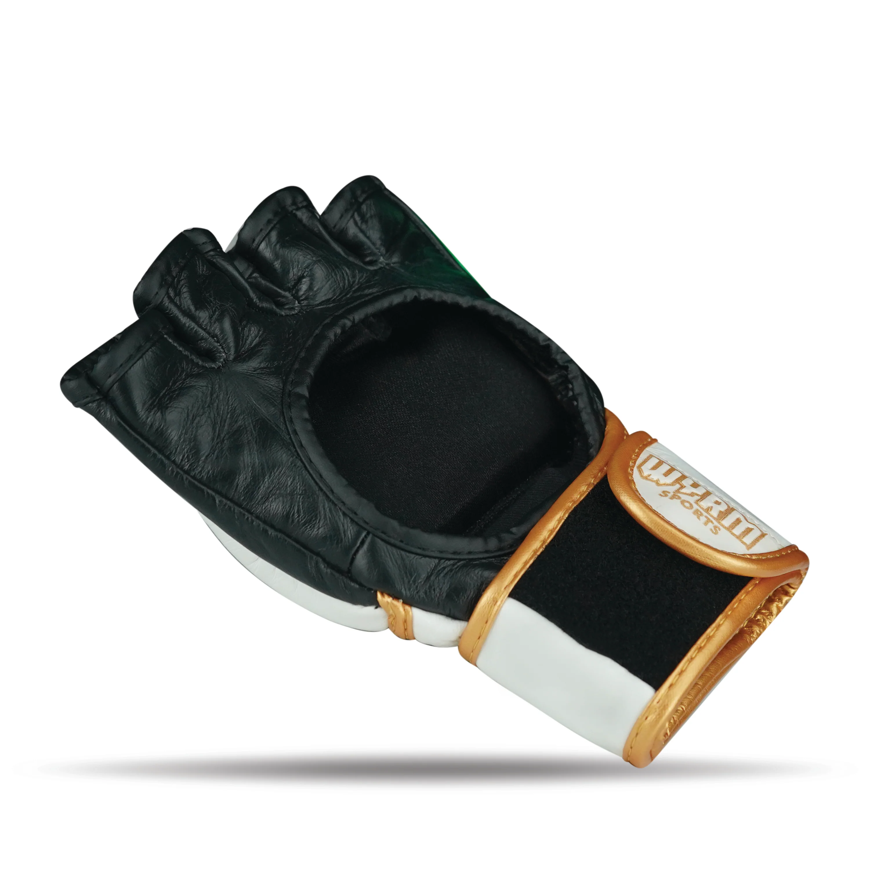 CUSTOM PRO GOLD/WHITE MMA FIGHT GENUINE LEATHER GLOVES - Image 5