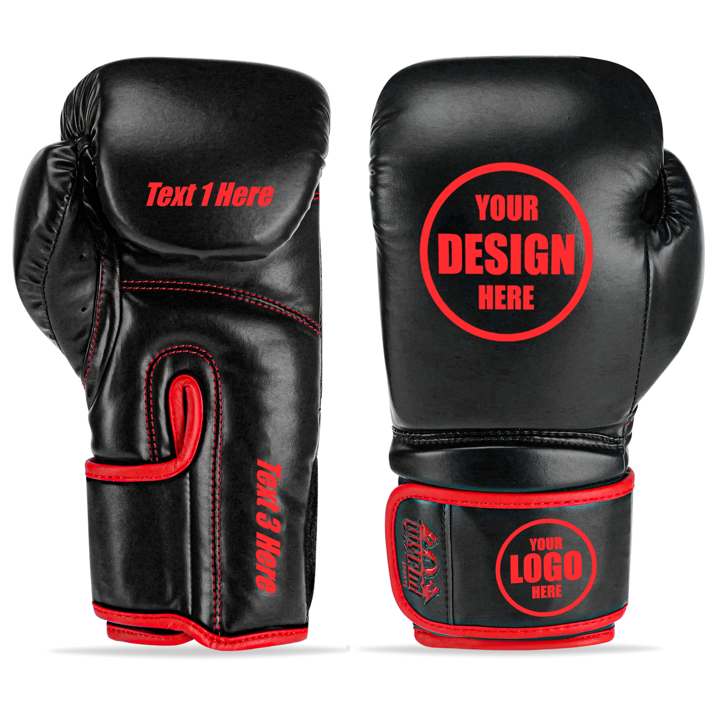 Custom Black PU Leather Boxing Training Gloves C18 - Image 2