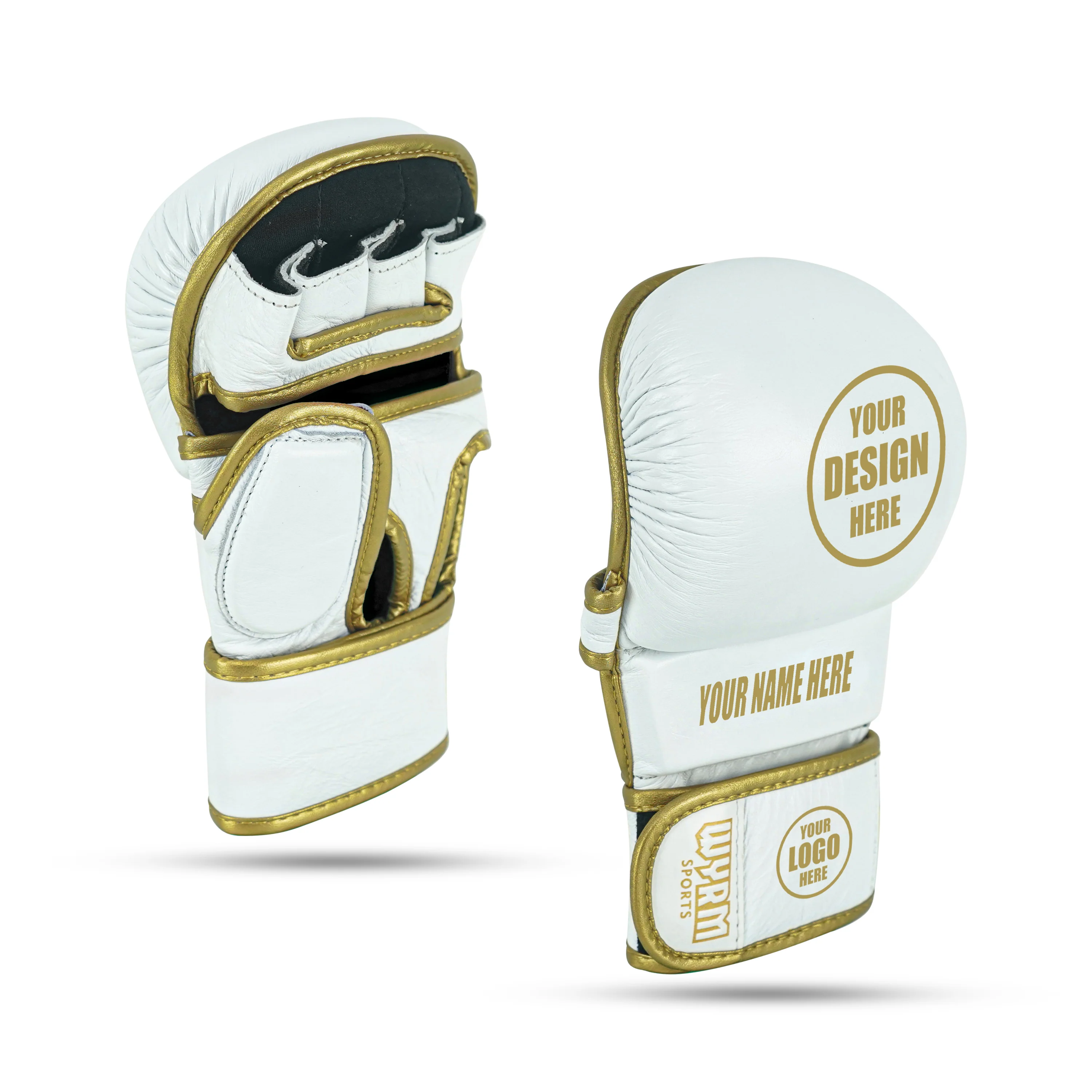 Custom White/Gold MMA Training Gloves - Image 3