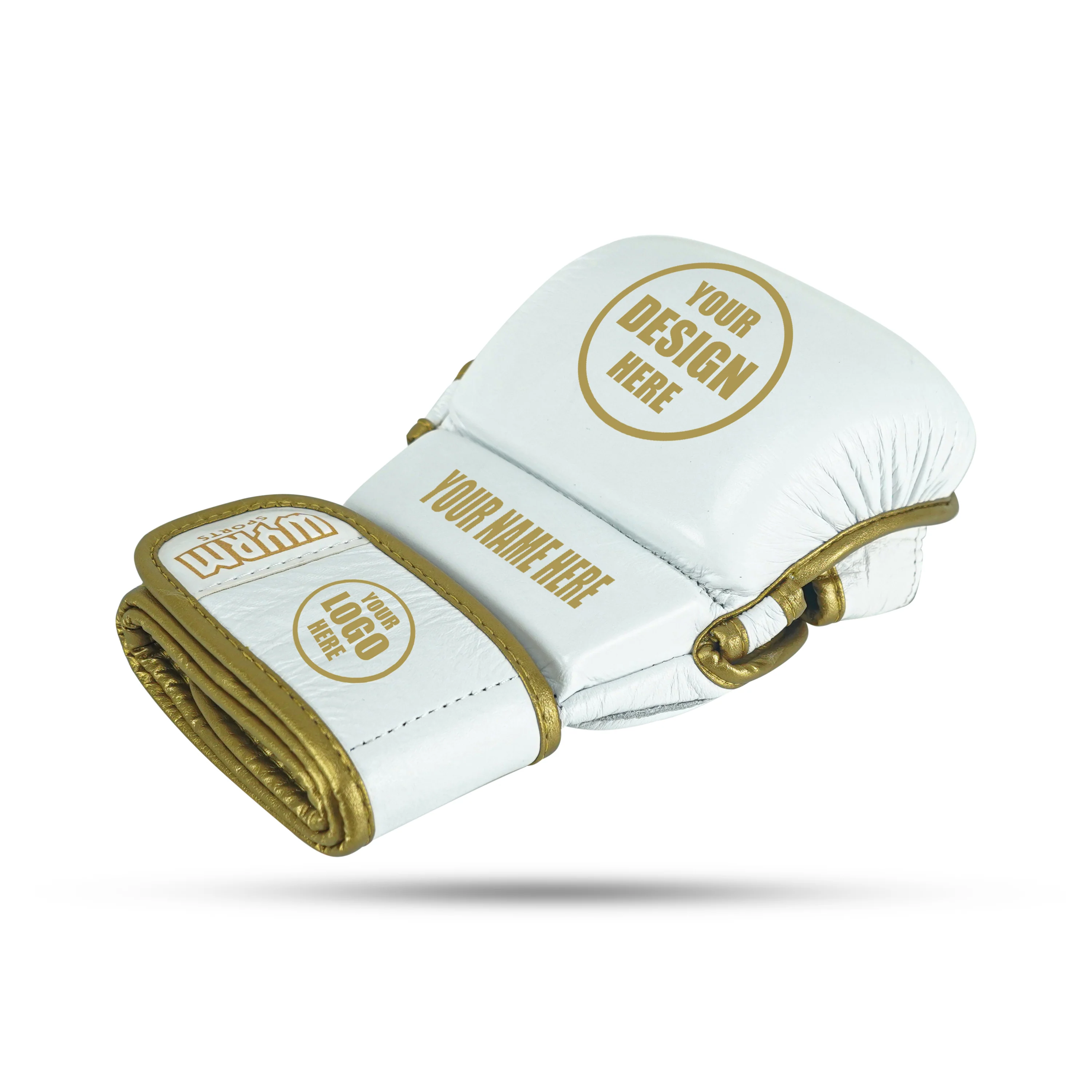 Custom White/Gold MMA Training Gloves - Image 5