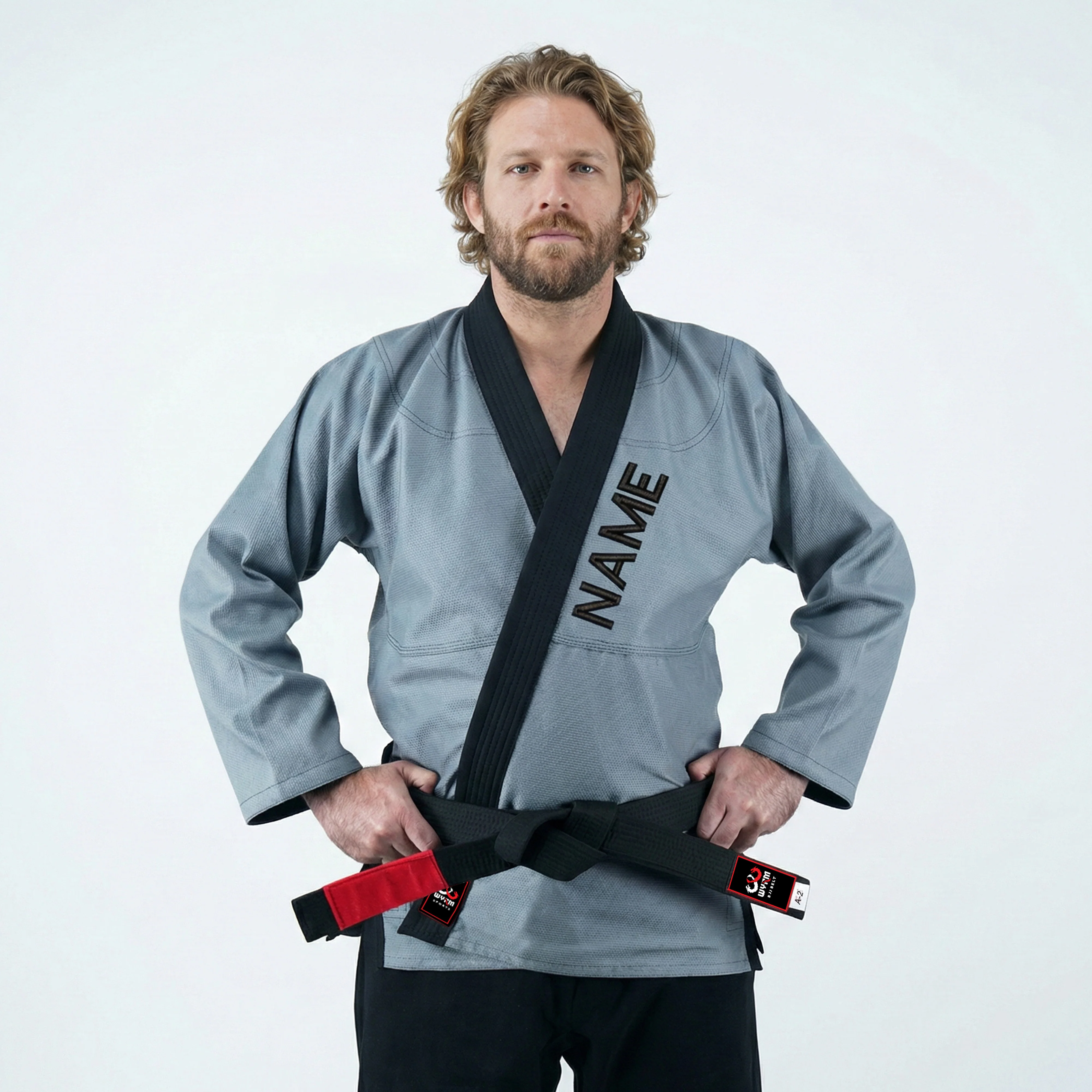 Customized Logo Grey with Black Lapel Brazilian Jiu Jitsu Gi