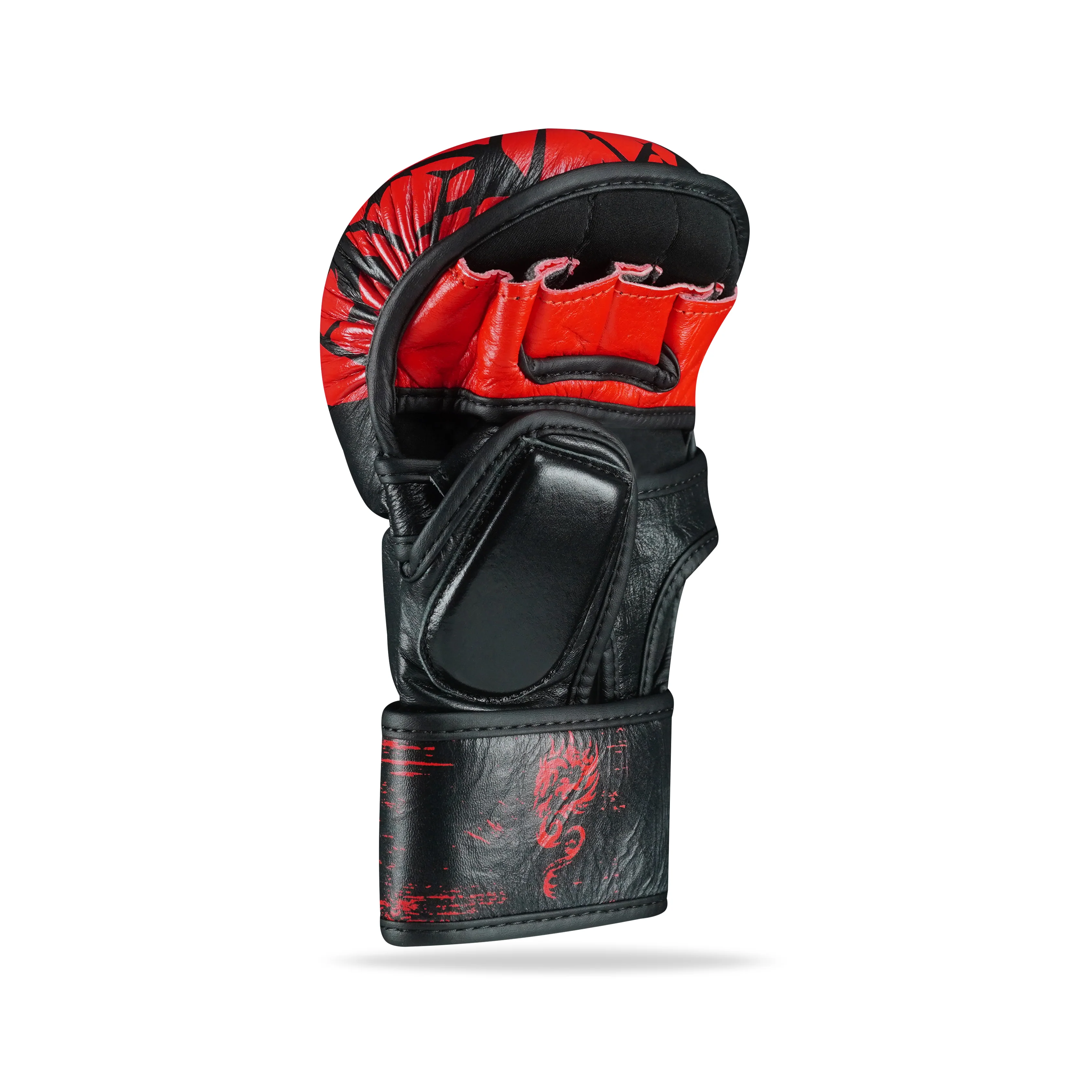Pounder Black/Red Genuine Leather MMA Training Gloves - Image 3