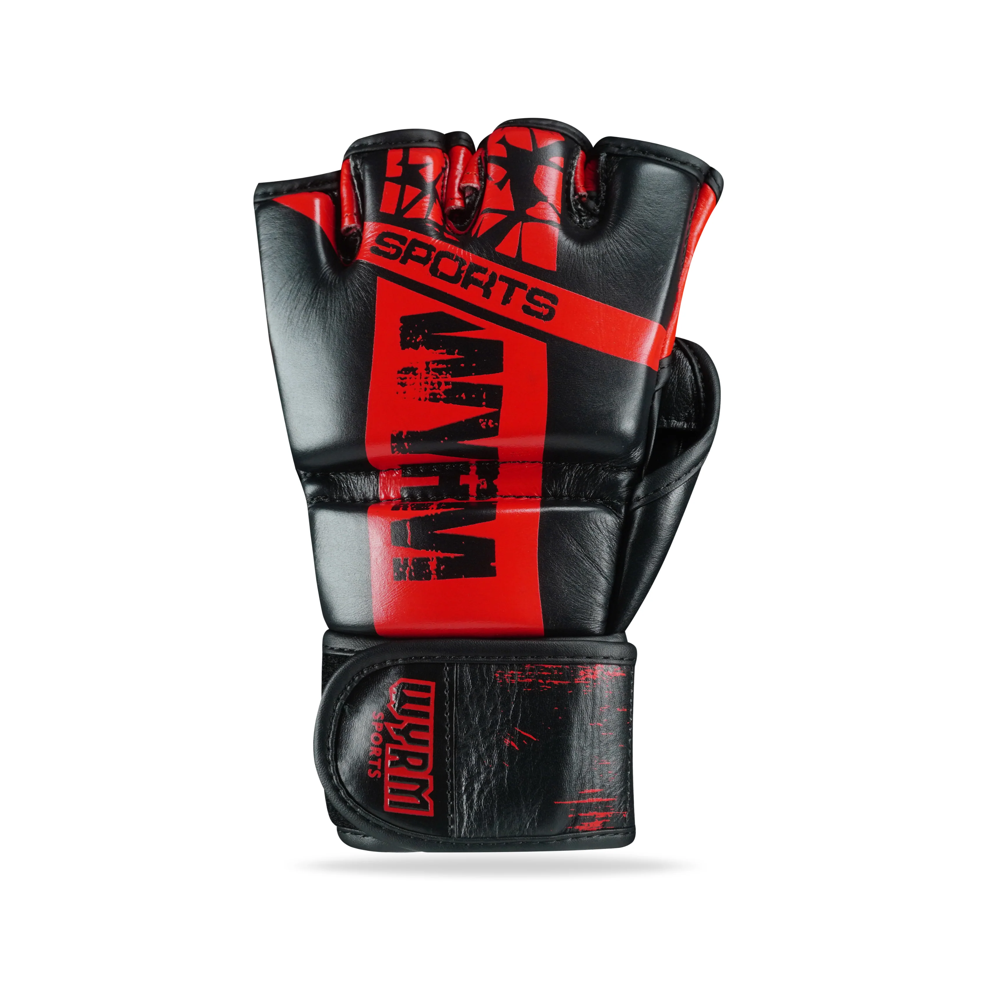 Pounder Black/Red Genuine Leather MMA Fight Gloves - Image 3