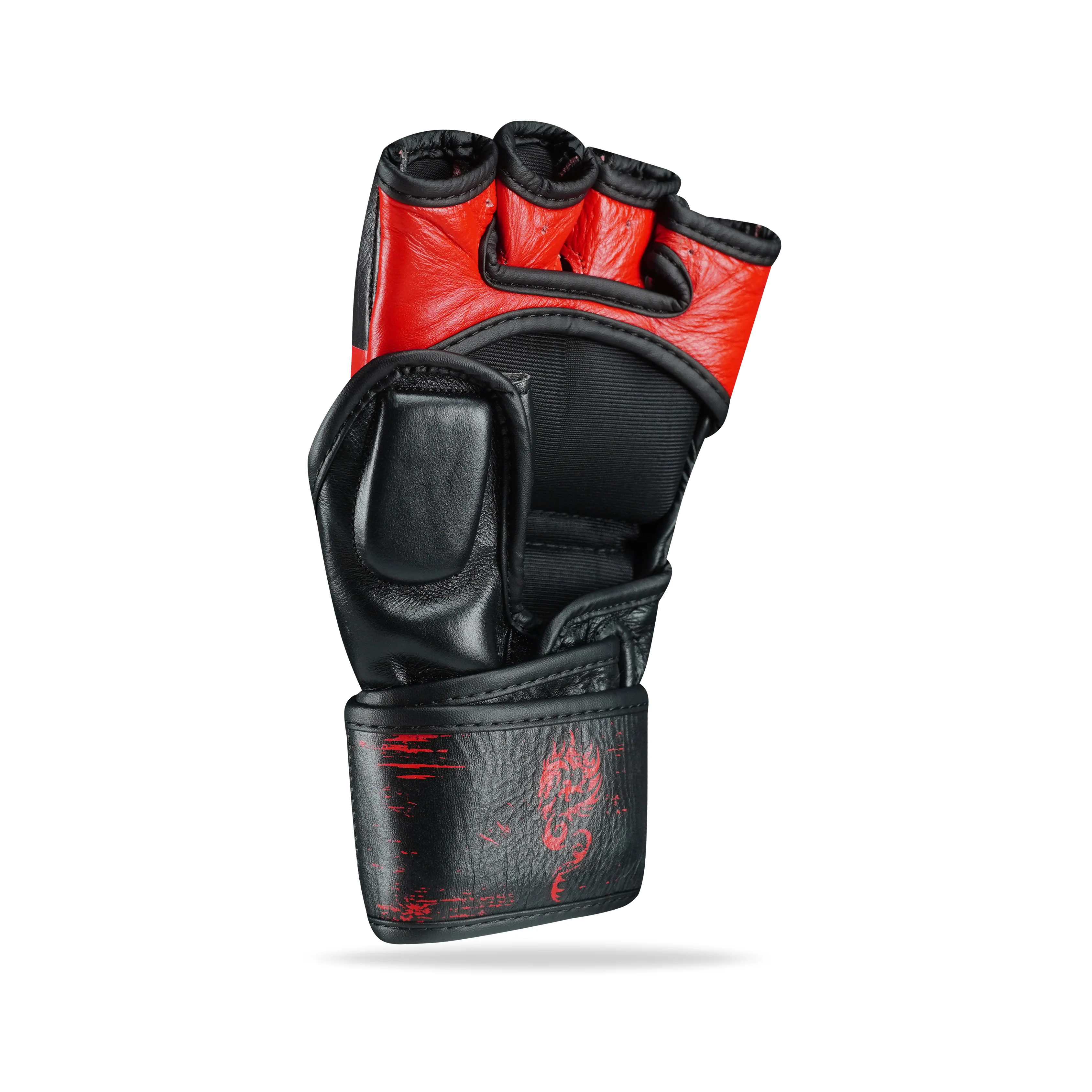 Pounder Black/Red Genuine Leather MMA Fight Gloves - Image 4