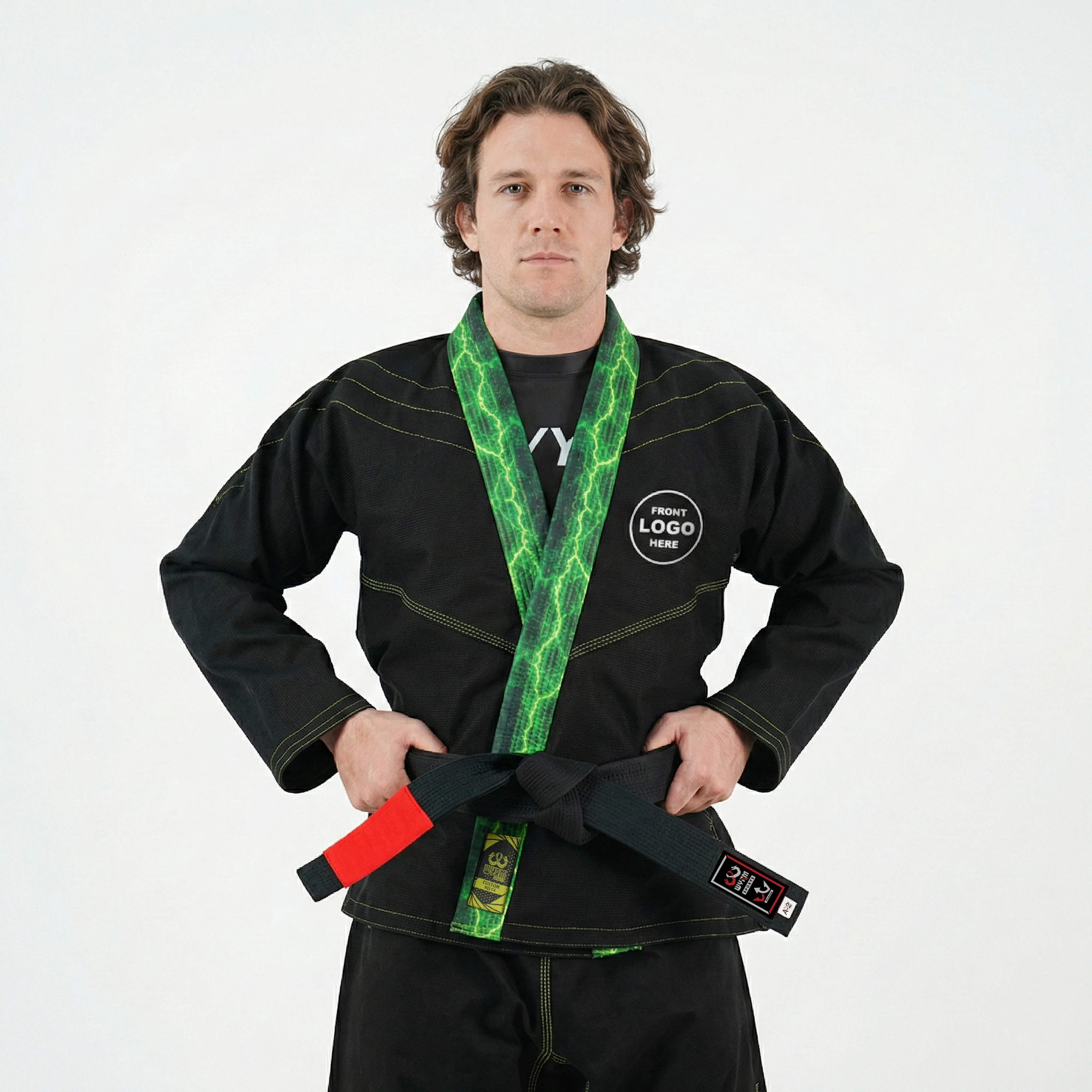 Premium Custom Black with Thunder Neon Lapel Brazilian Jiu Jitsu Gi - Image 2