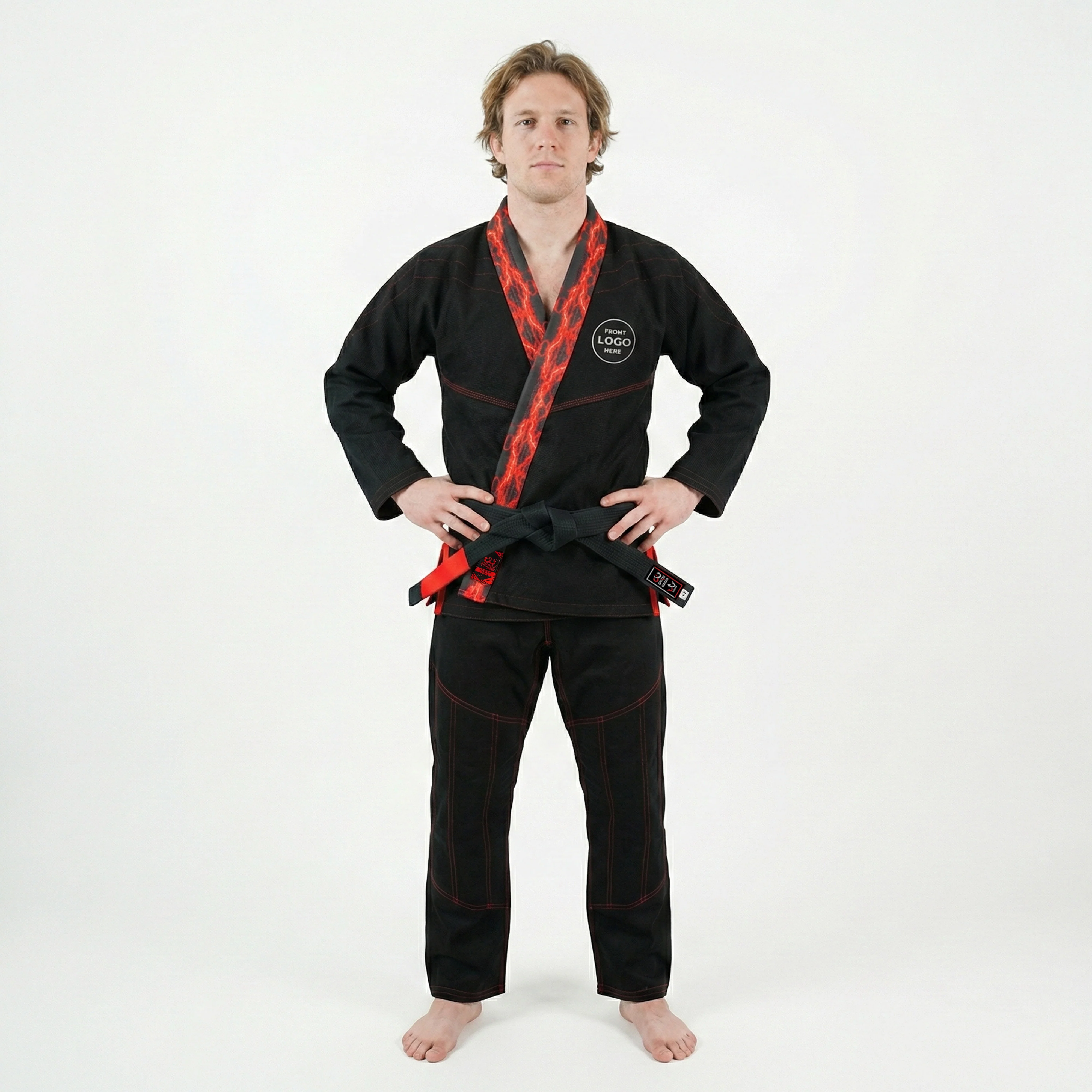 Premium Custom Black with Thunder Red Lapel Brazilian Jiu Jitsu Gi - Image 3