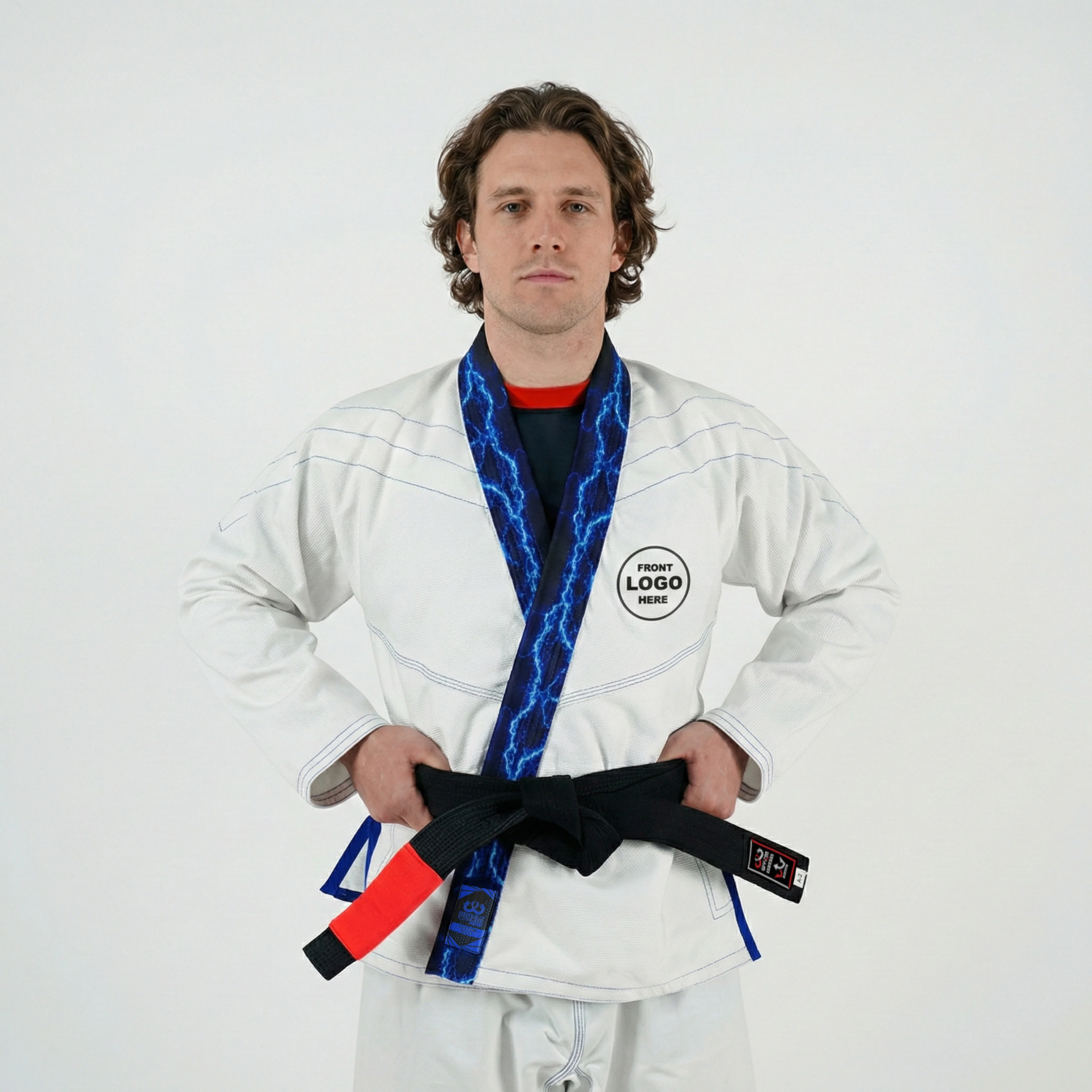 Premium Custom White with Thunder Blue Lapel Brazilian Jiu Jitsu Gi - Image 2
