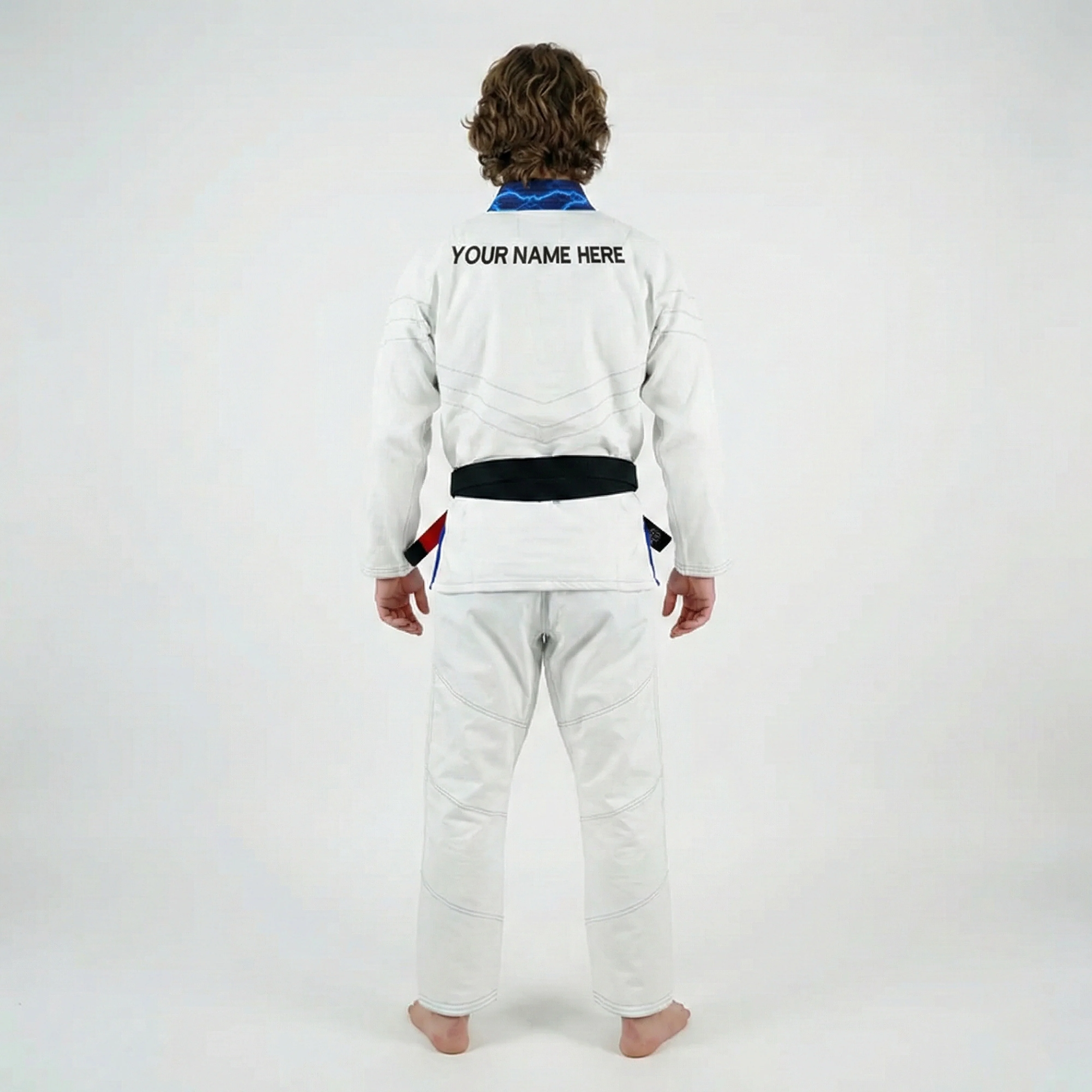 Premium Custom White with Thunder Blue Lapel Brazilian Jiu Jitsu Gi - Image 4