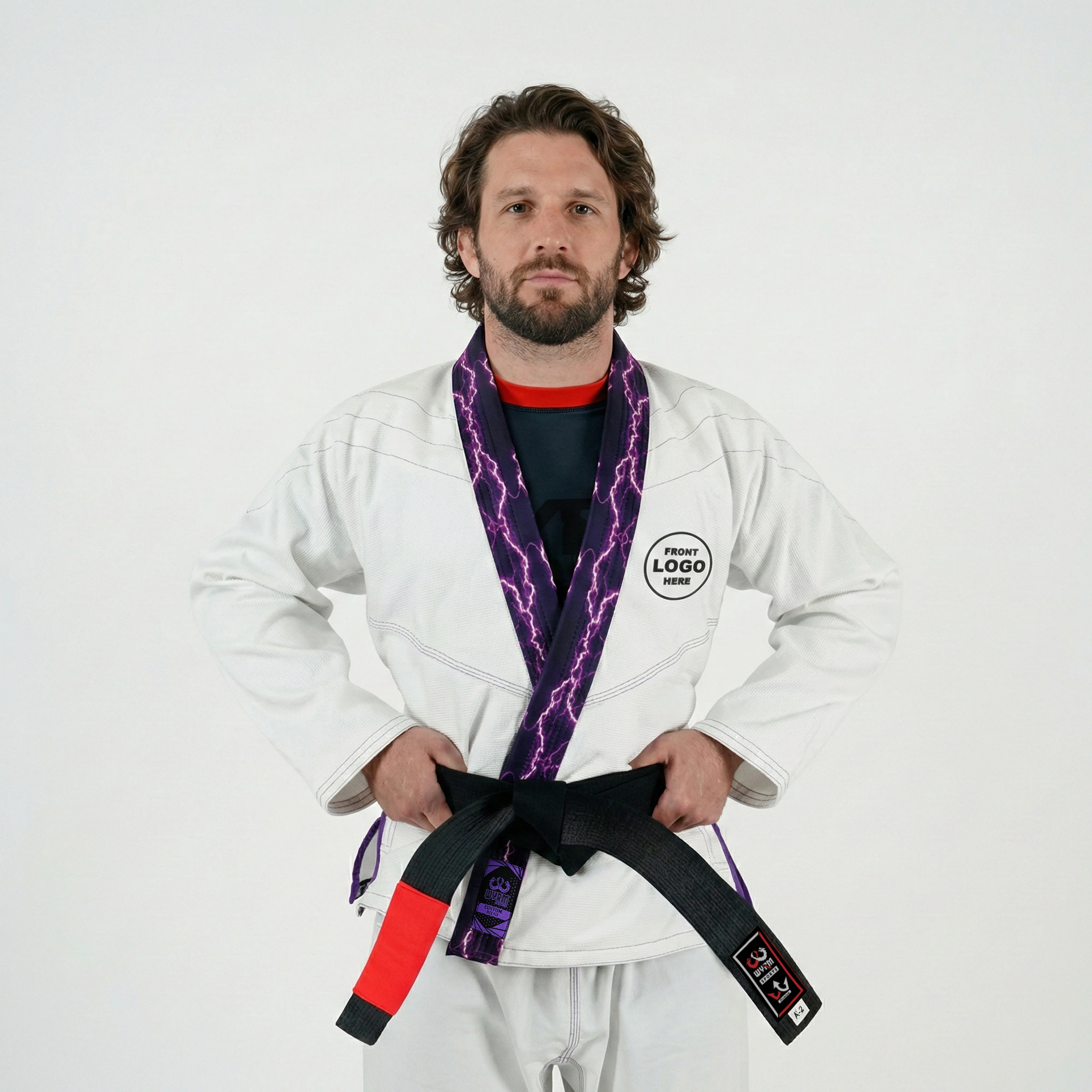 Premium Custom White with Thunder Purple Lapel Brazilian Jiu Jitsu Gi - Image 2