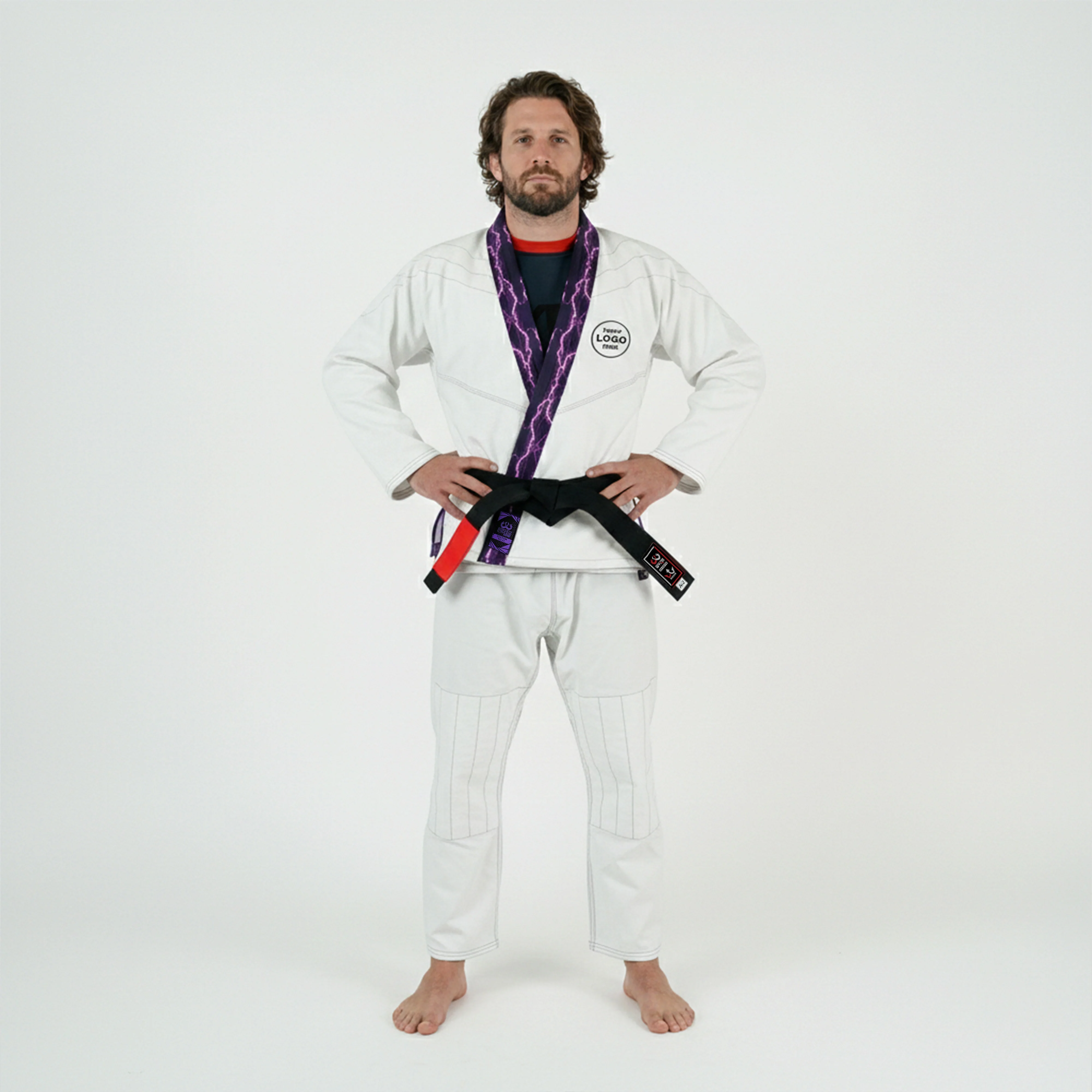 Premium Custom White with Thunder Purple Lapel Brazilian Jiu Jitsu Gi - Image 3