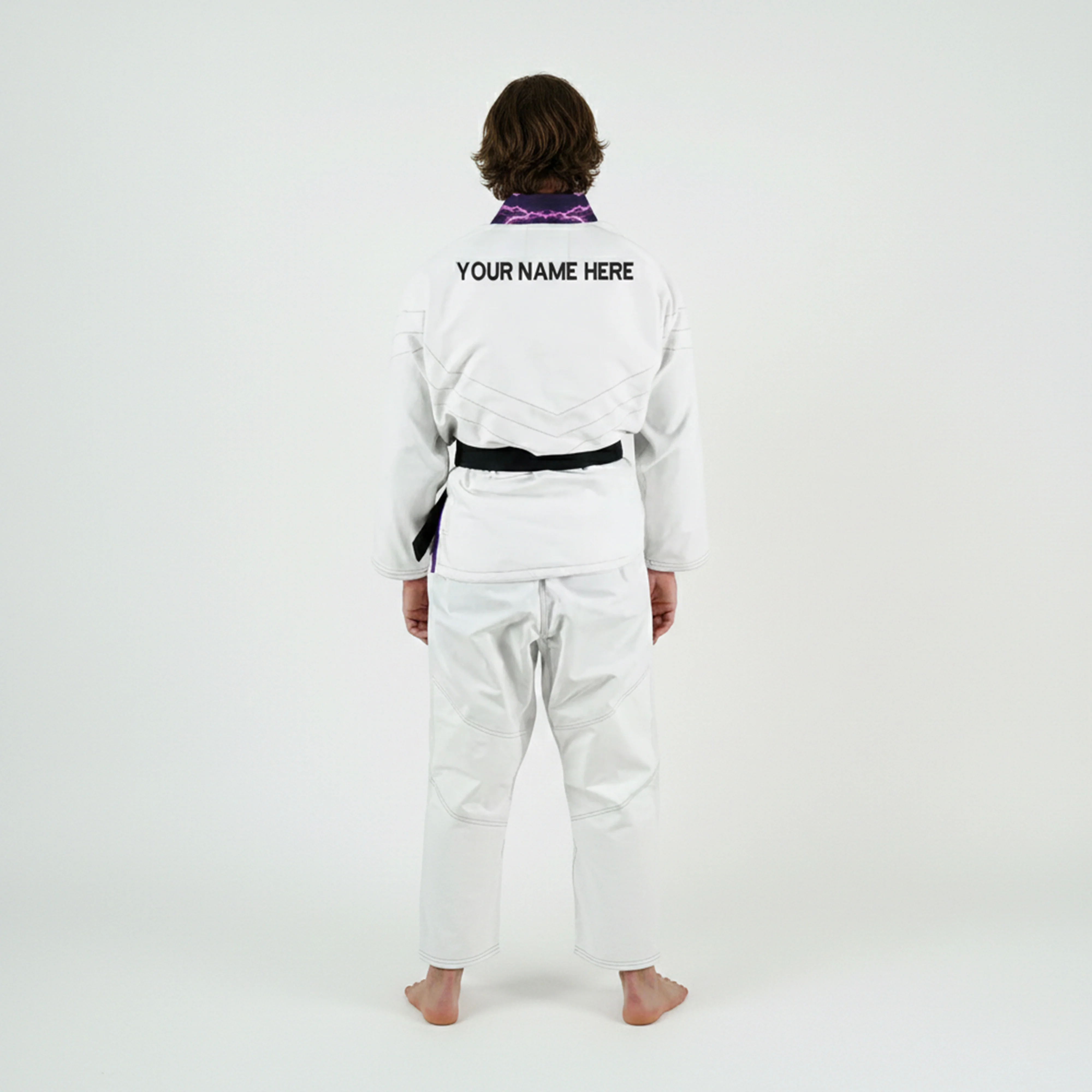 Premium Custom White with Thunder Purple Lapel Brazilian Jiu Jitsu Gi - Image 4