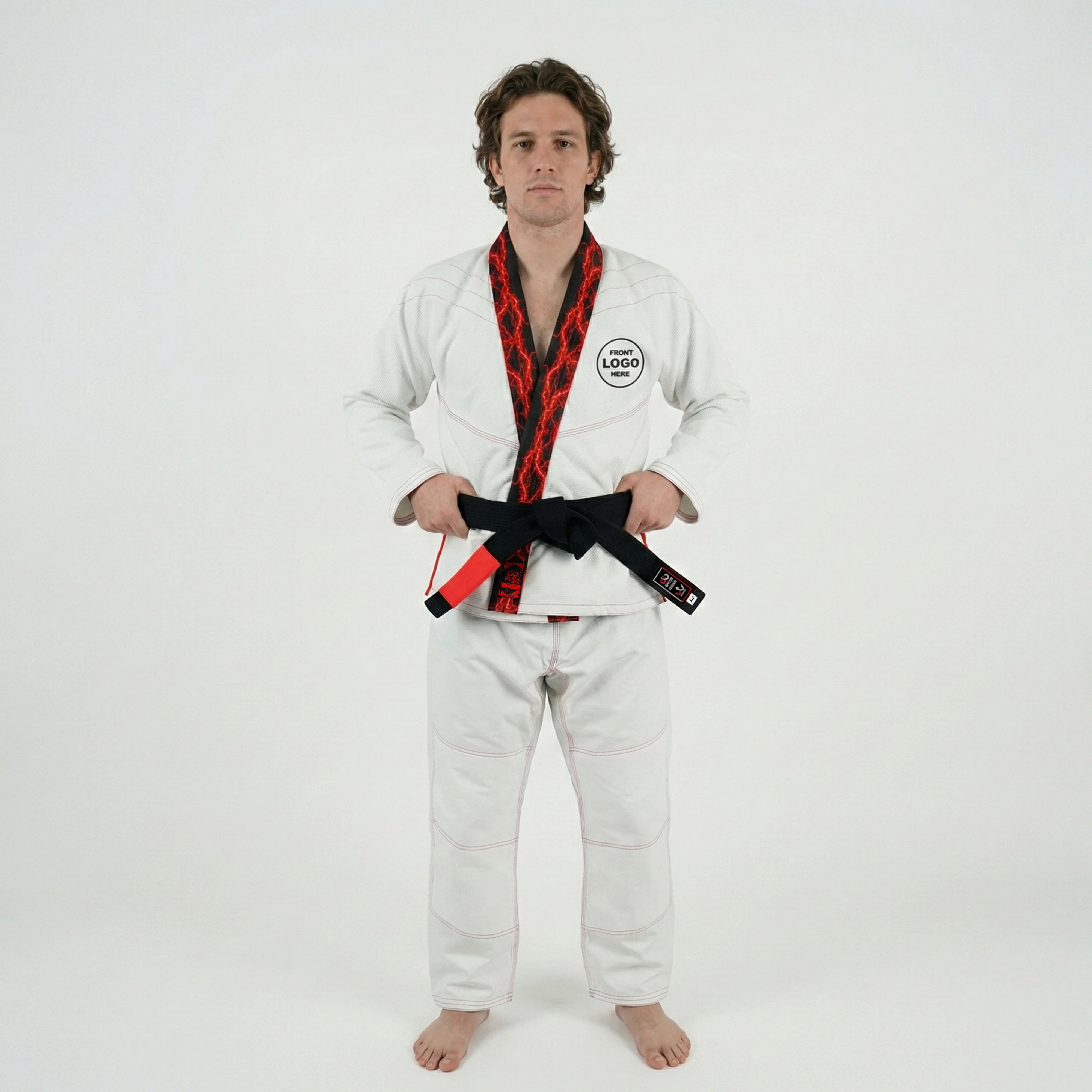 Premium Custom White with Thunder Red Lapel Brazilian Jiu Jitsu Gi - Image 3