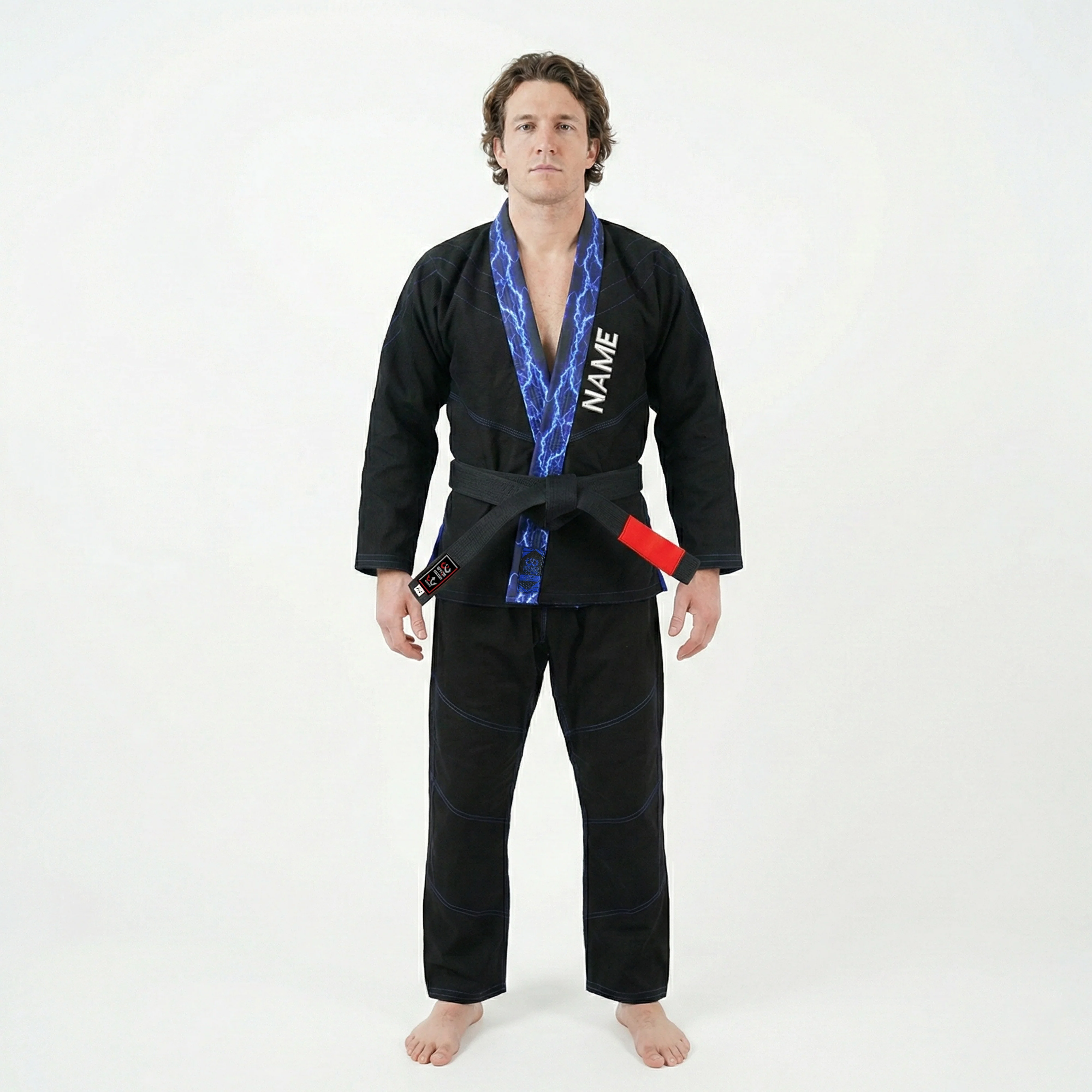 Premium Customized Logo Black with Thunder Blue Lapel Brazilian Jiu Jitsu Gi - Image 3