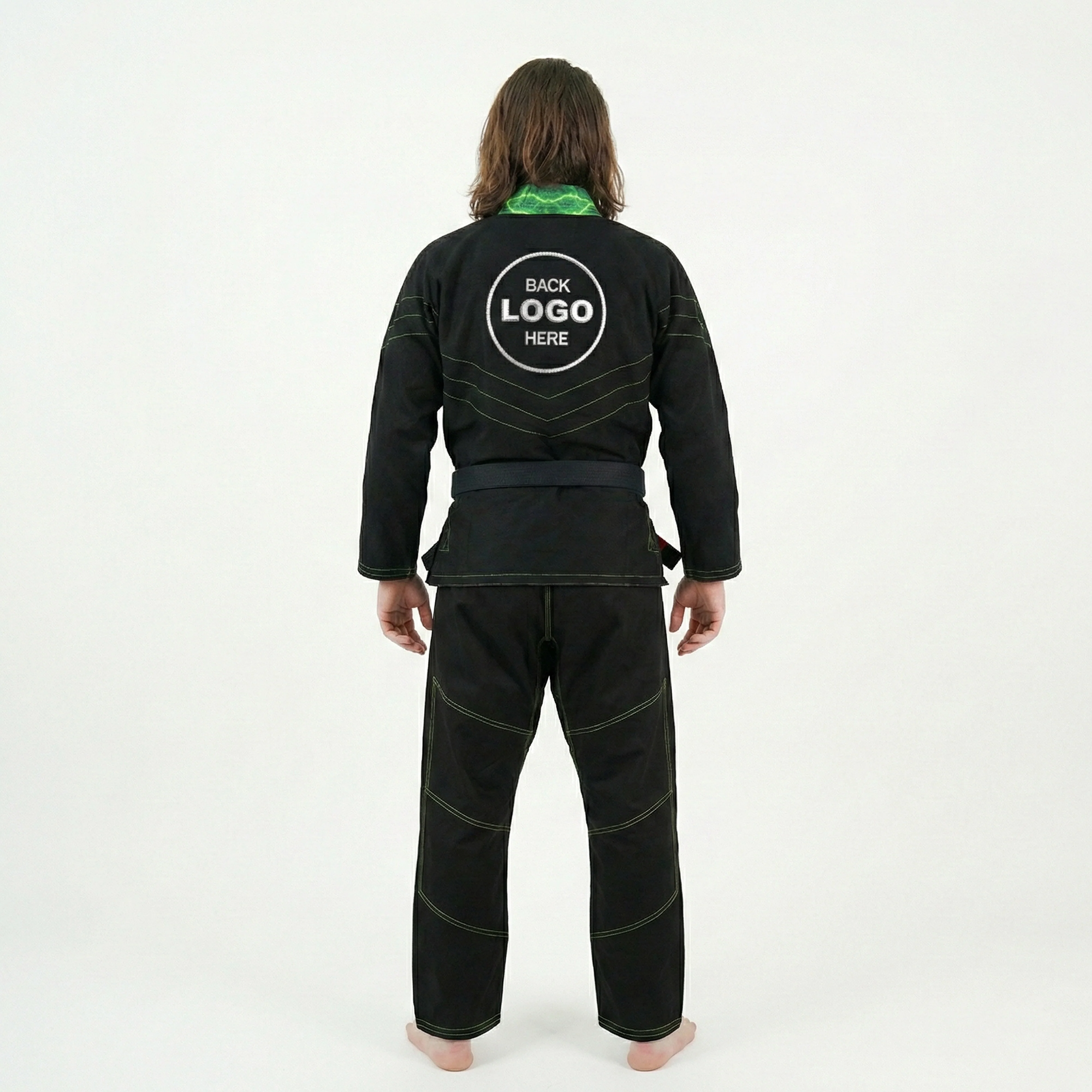 Premium Customized Logo Black with Thunder Neon Lapel Brazilian Jiu Jitsu Gi - Image 4