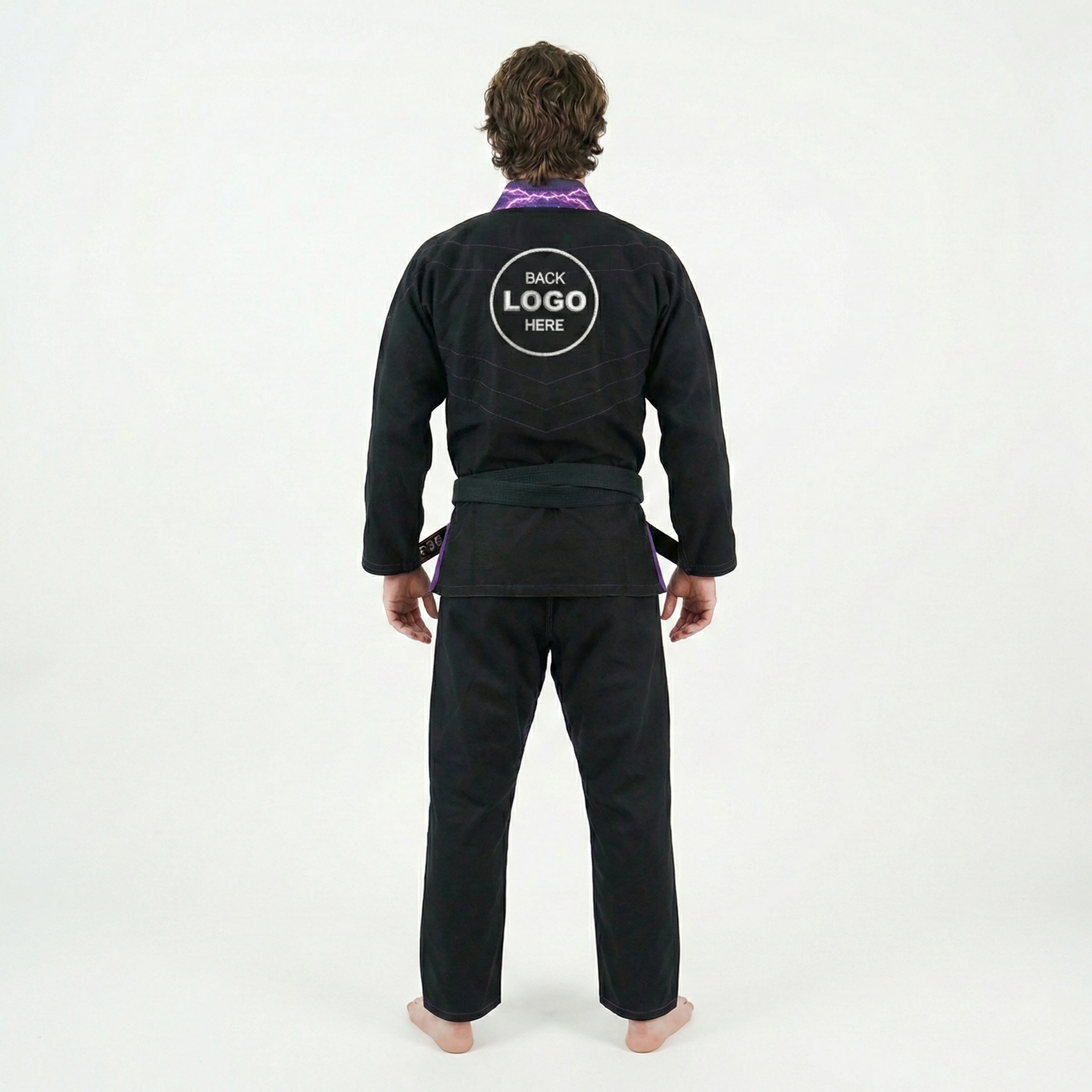 Premium Customized Logo Black with Thunder Purple Lapel Brazilian Jiu Jitsu Gi - Image 4