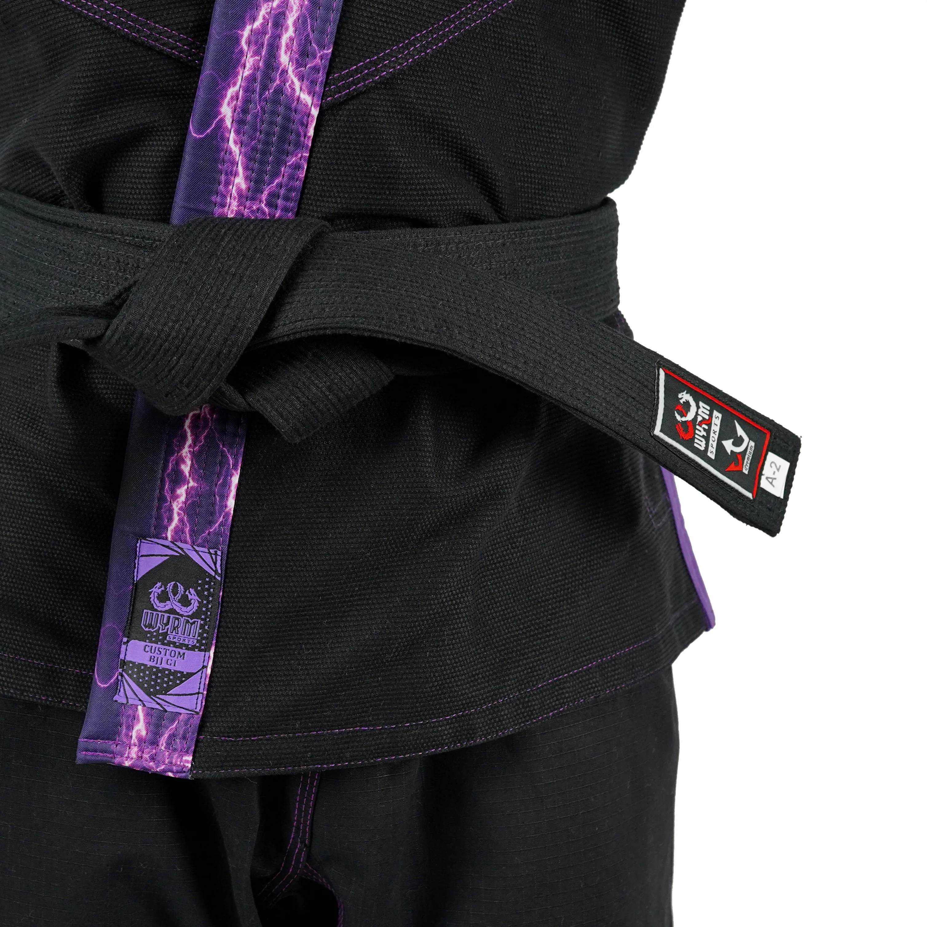 Premium Customized Logo Black with Thunder Purple Lapel Brazilian Jiu Jitsu Gi - Image 6