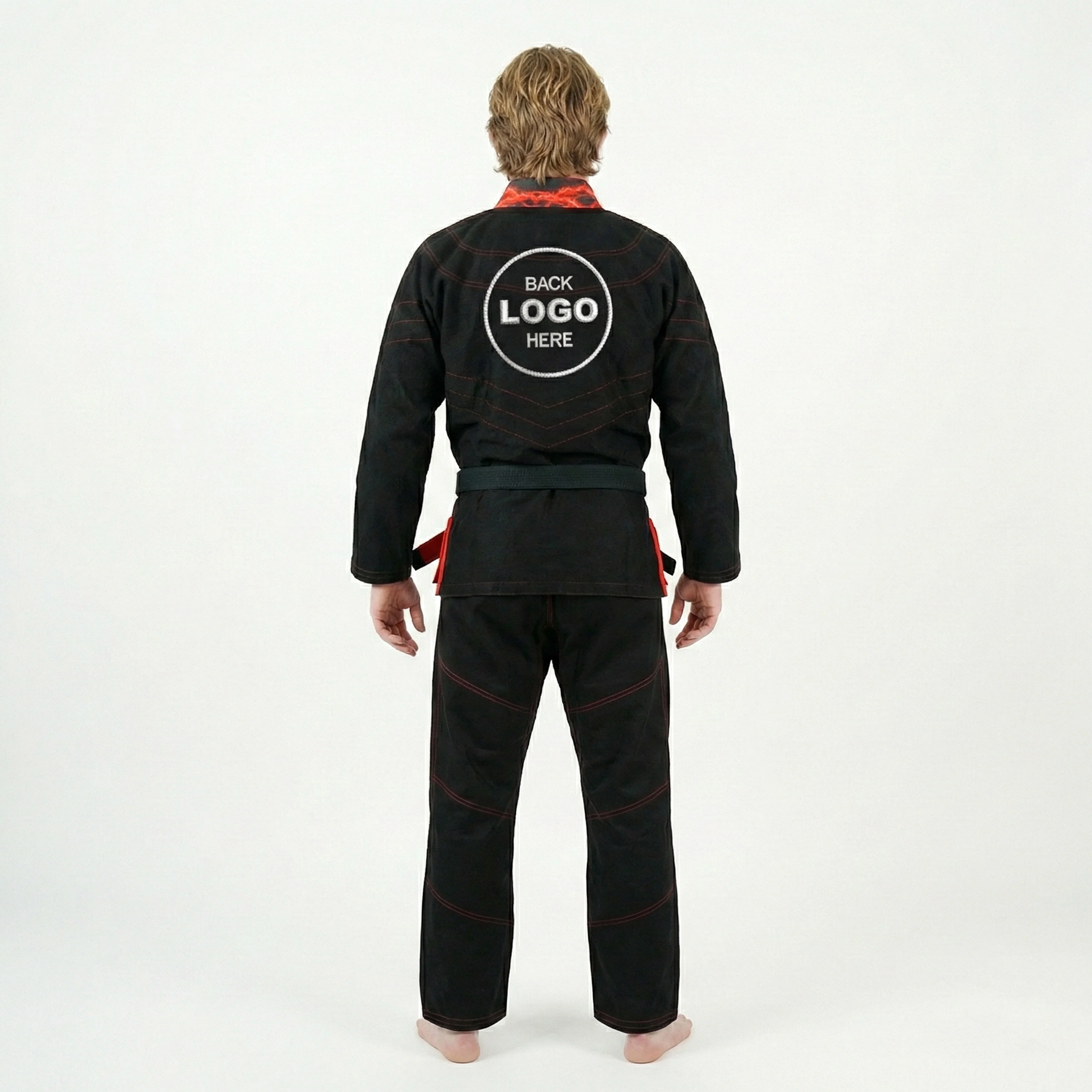 Premium Customized Logo Black with Thunder Red Lapel Brazilian Jiu Jitsu Gi - Image 4