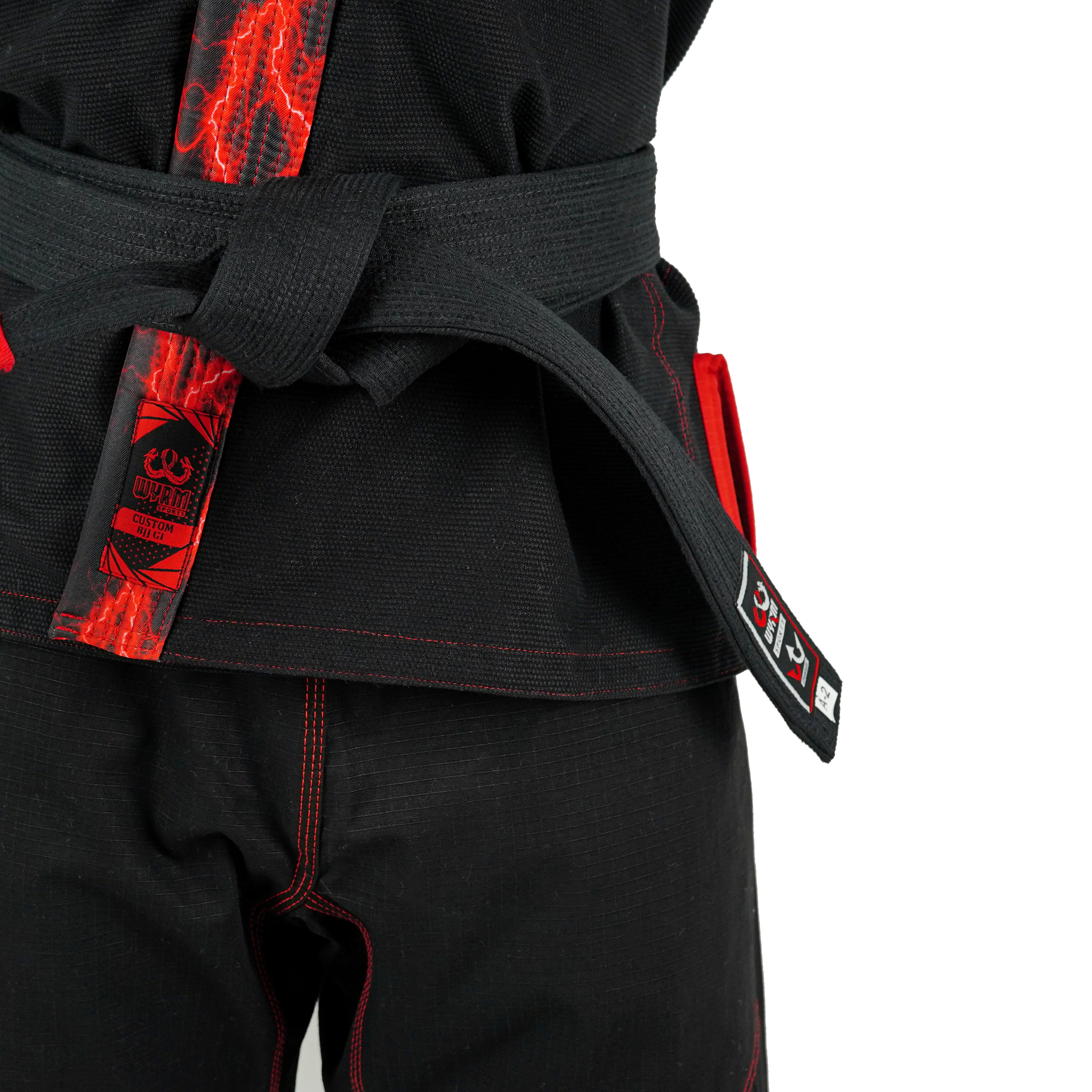 Premium Customized Logo Black with Thunder Red Lapel Brazilian Jiu Jitsu Gi - Image 6