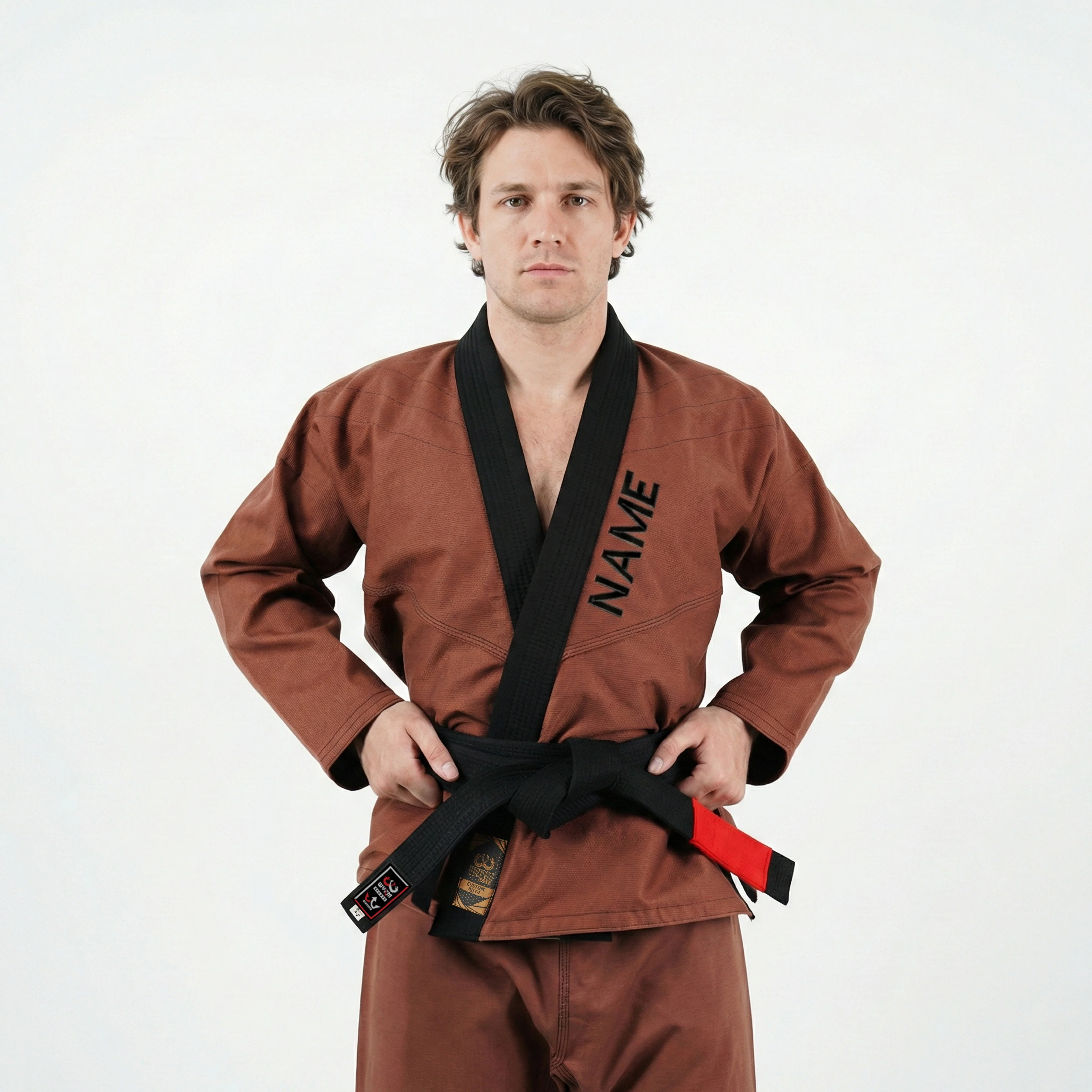Premium Customized Logo Brown with Black Lapel Brazilian Jiu Jitsu Gi - Image 2