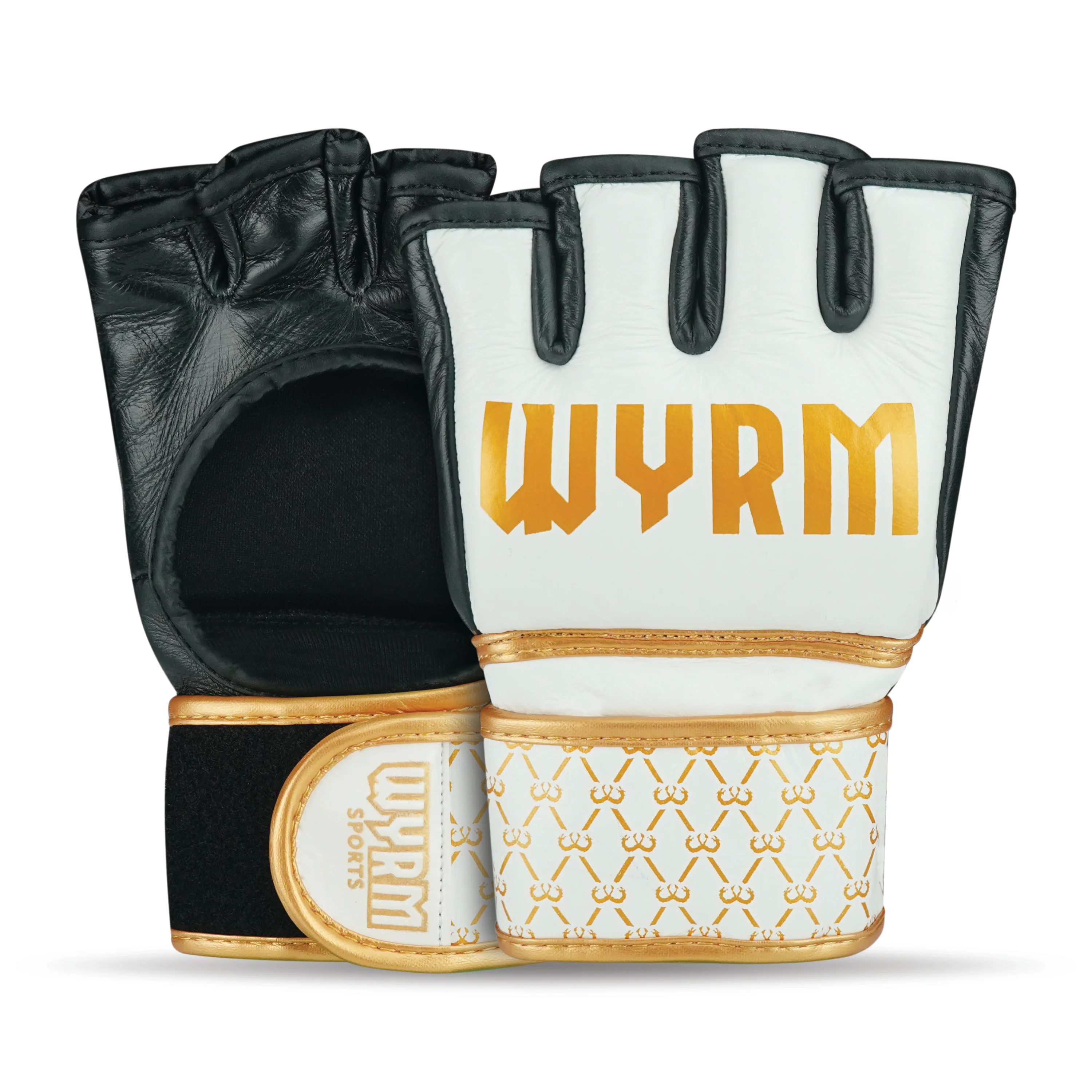 Pro Black/White MMA Fight Genuine Leather Gloves