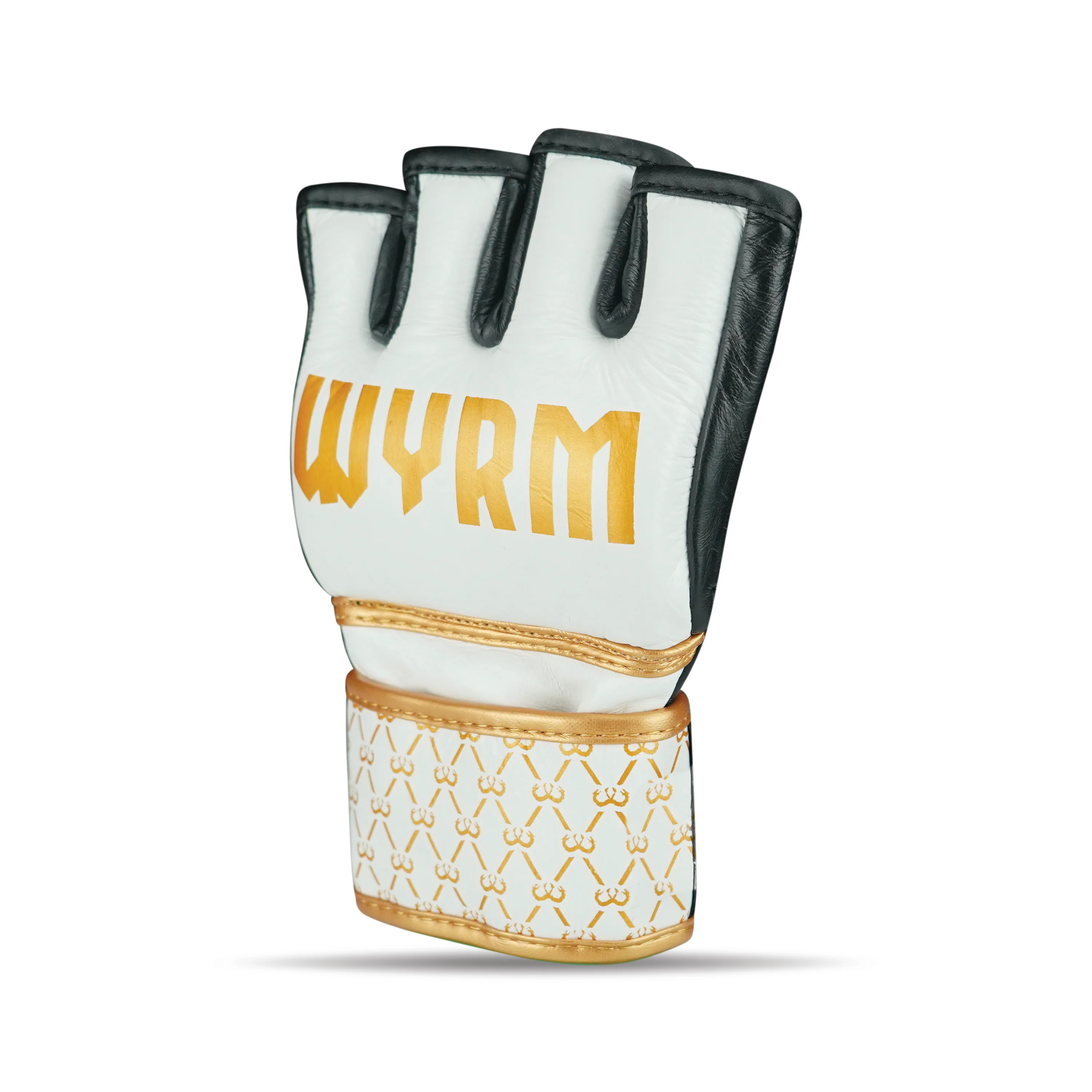 Pro Black/White MMA Fight Genuine Leather Gloves - Image 2