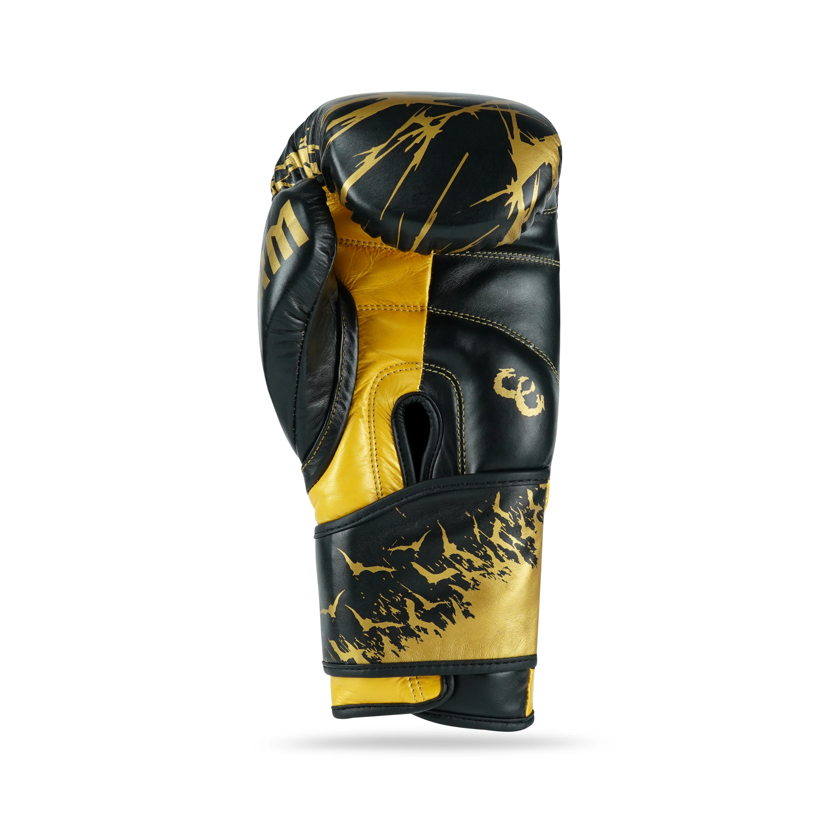 Skull Gold/Black Genuine Leather Boxing Gloves - Image 4