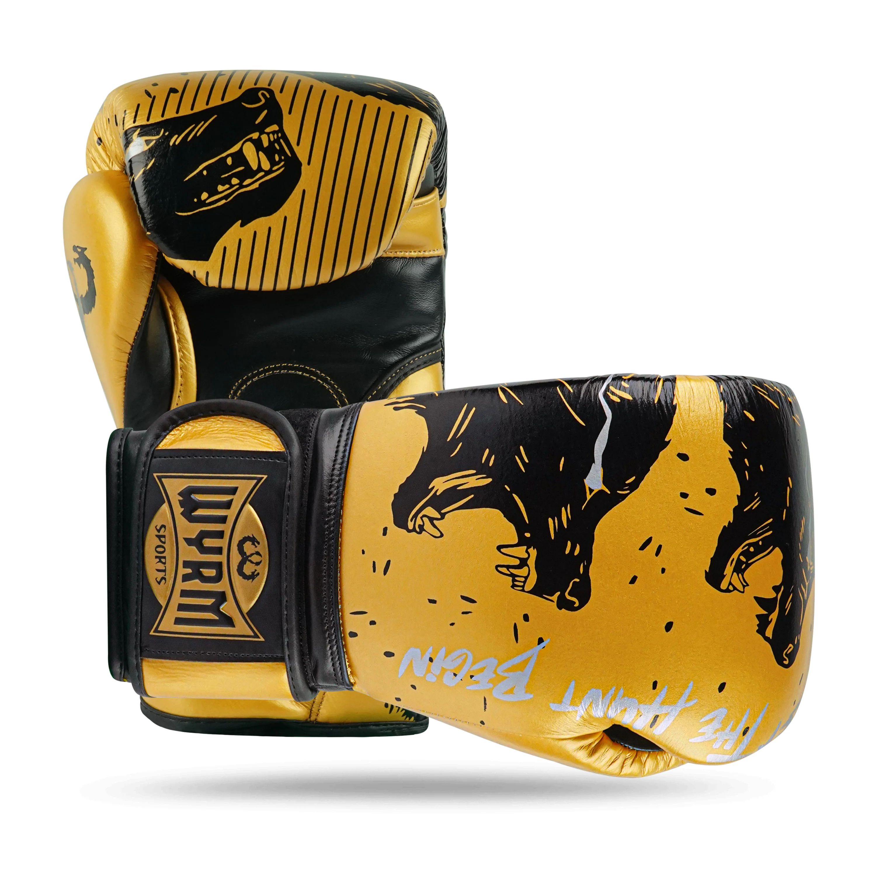 Wolf Golden/Black Genuine Leather Boxing Gloves - Image 3