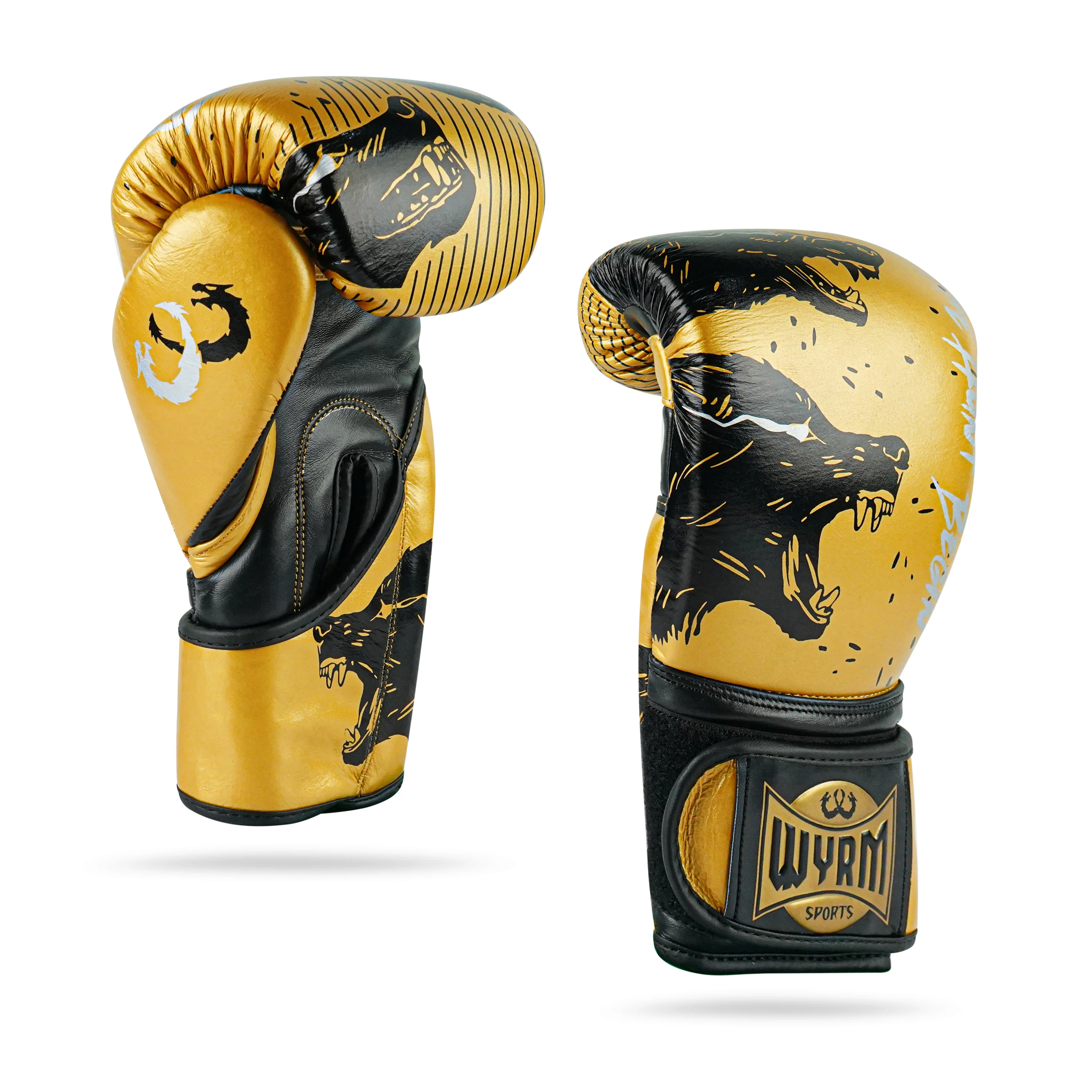 Wolf Golden/Black Genuine Leather Boxing Gloves - Image 5