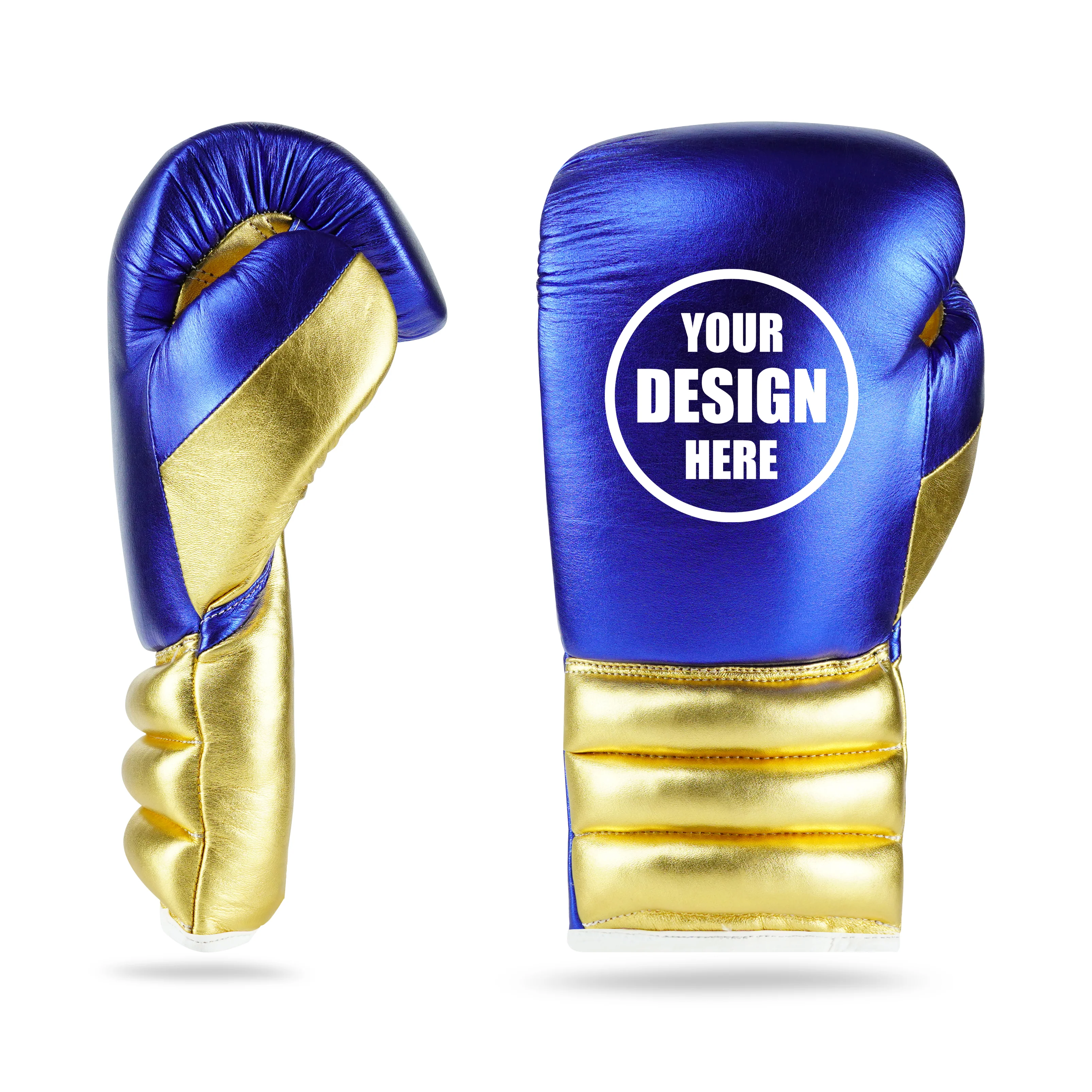 WYRM Deluxe Blue/Gold Customized Pro Boxing Genuine Leather Gloves - Image 3