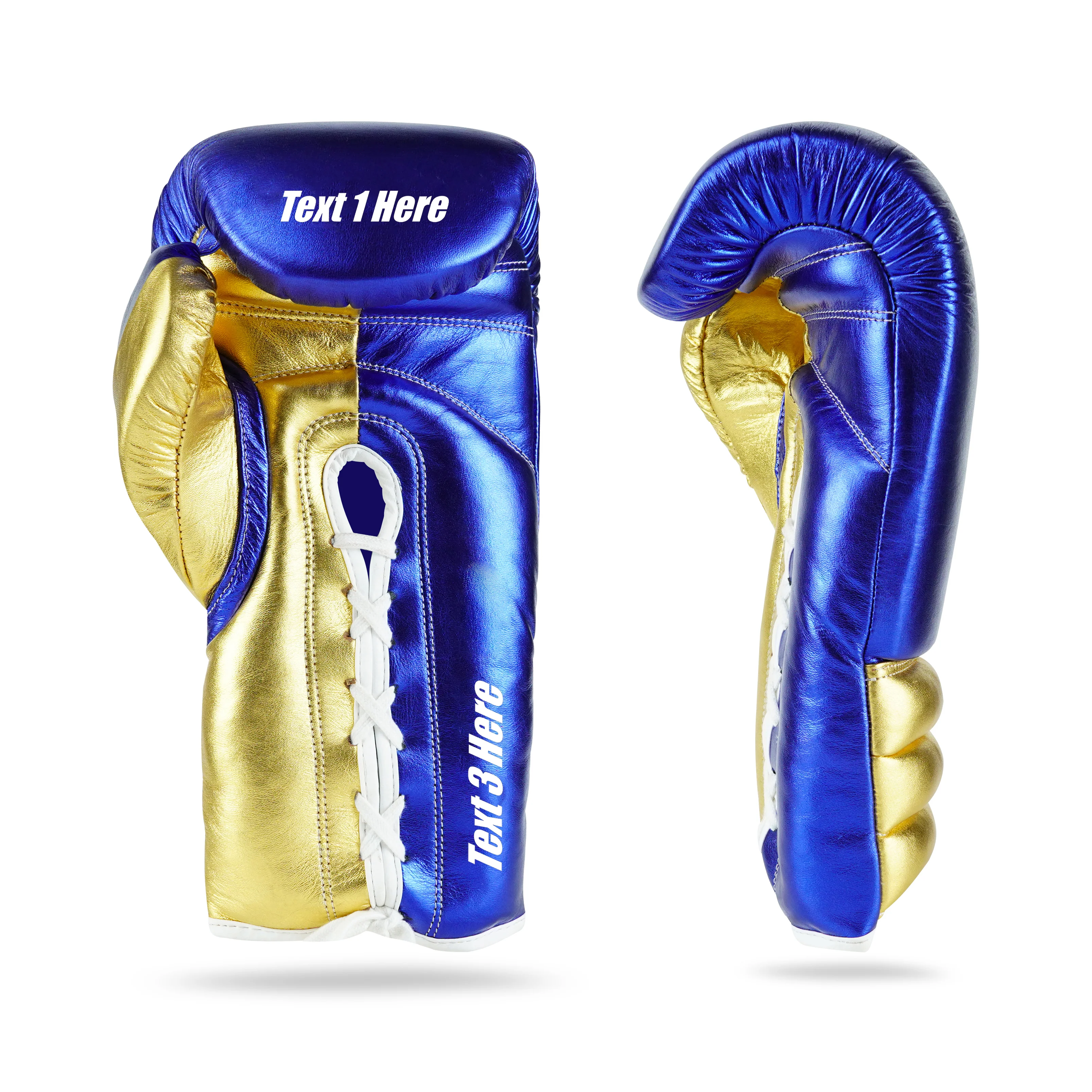 WYRM Deluxe Blue/Gold Customized Pro Boxing Genuine Leather Gloves - Image 4