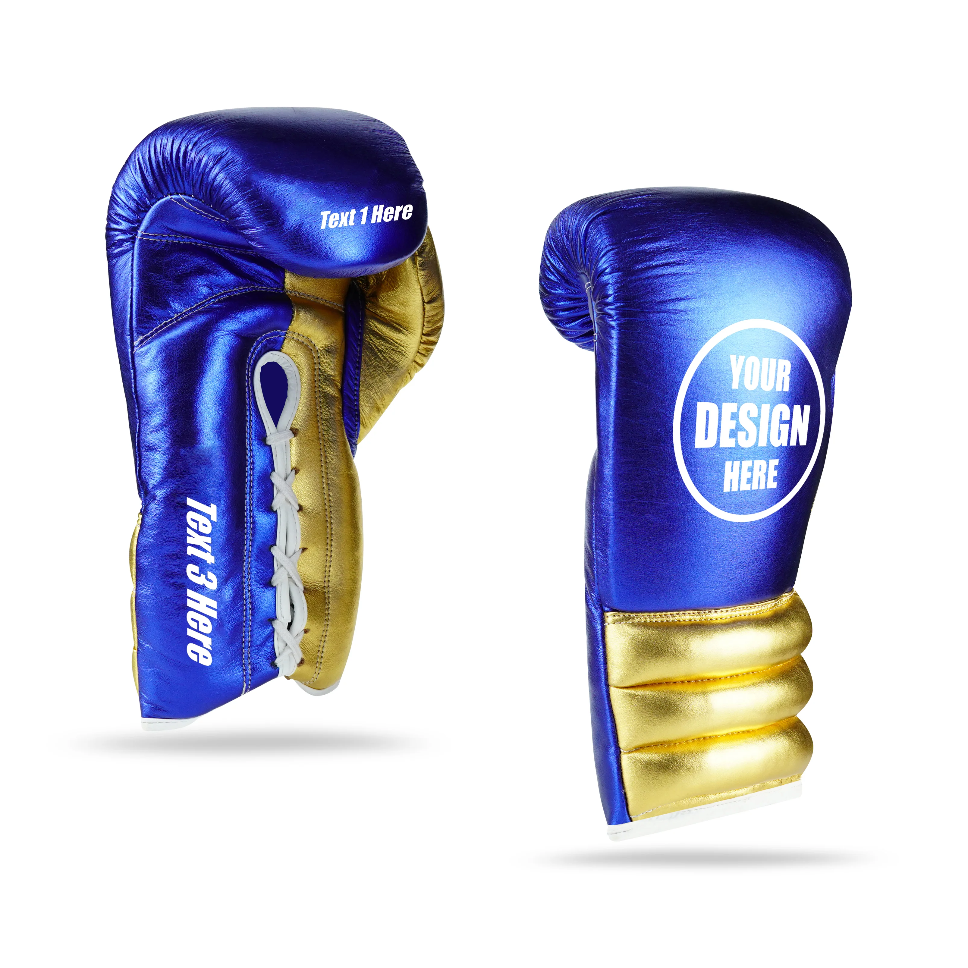 WYRM Deluxe Blue/Gold Customized Pro Boxing Genuine Leather Gloves - Image 5