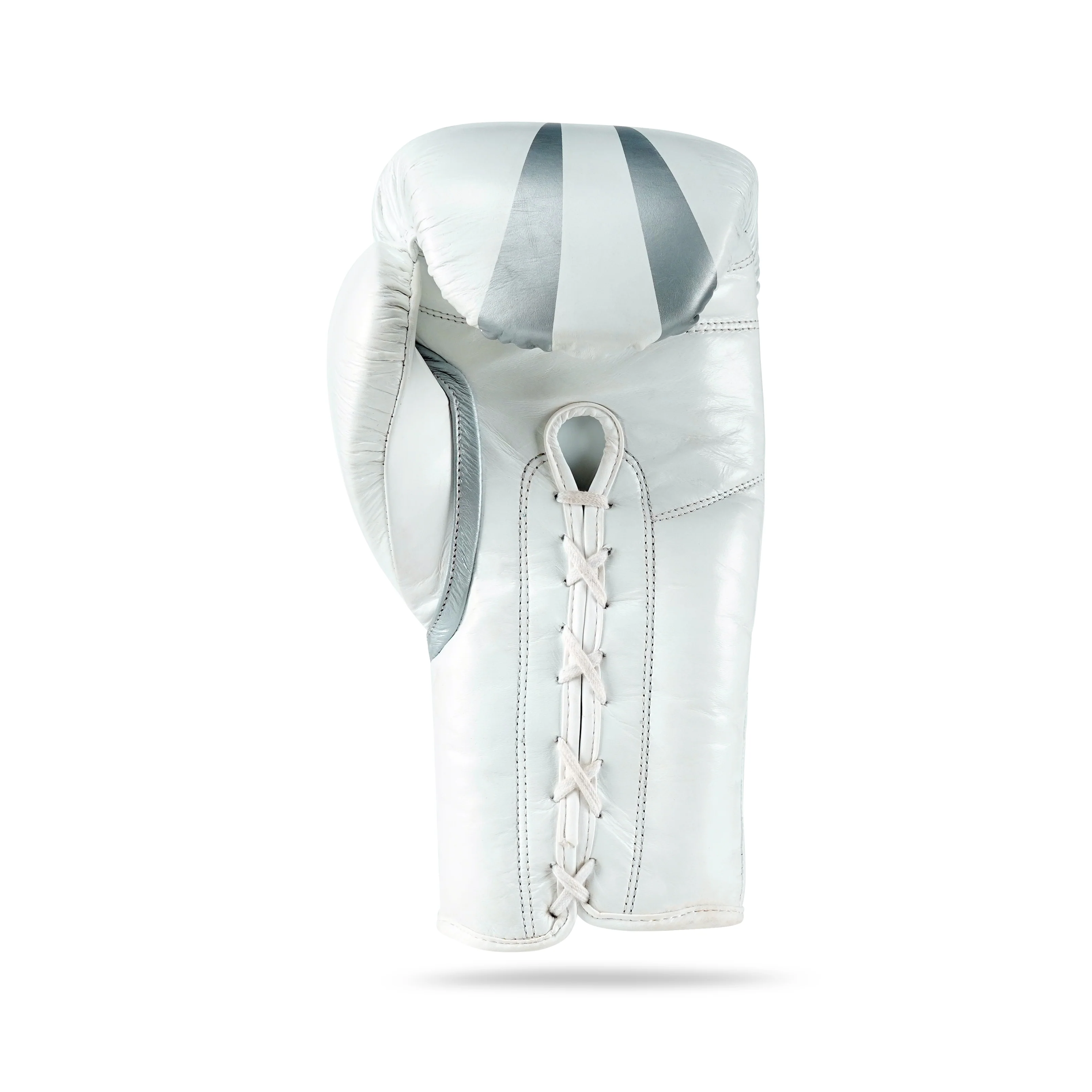 WYRM White/Silver Pro Boxing Genuine Leather Gloves - Image 4